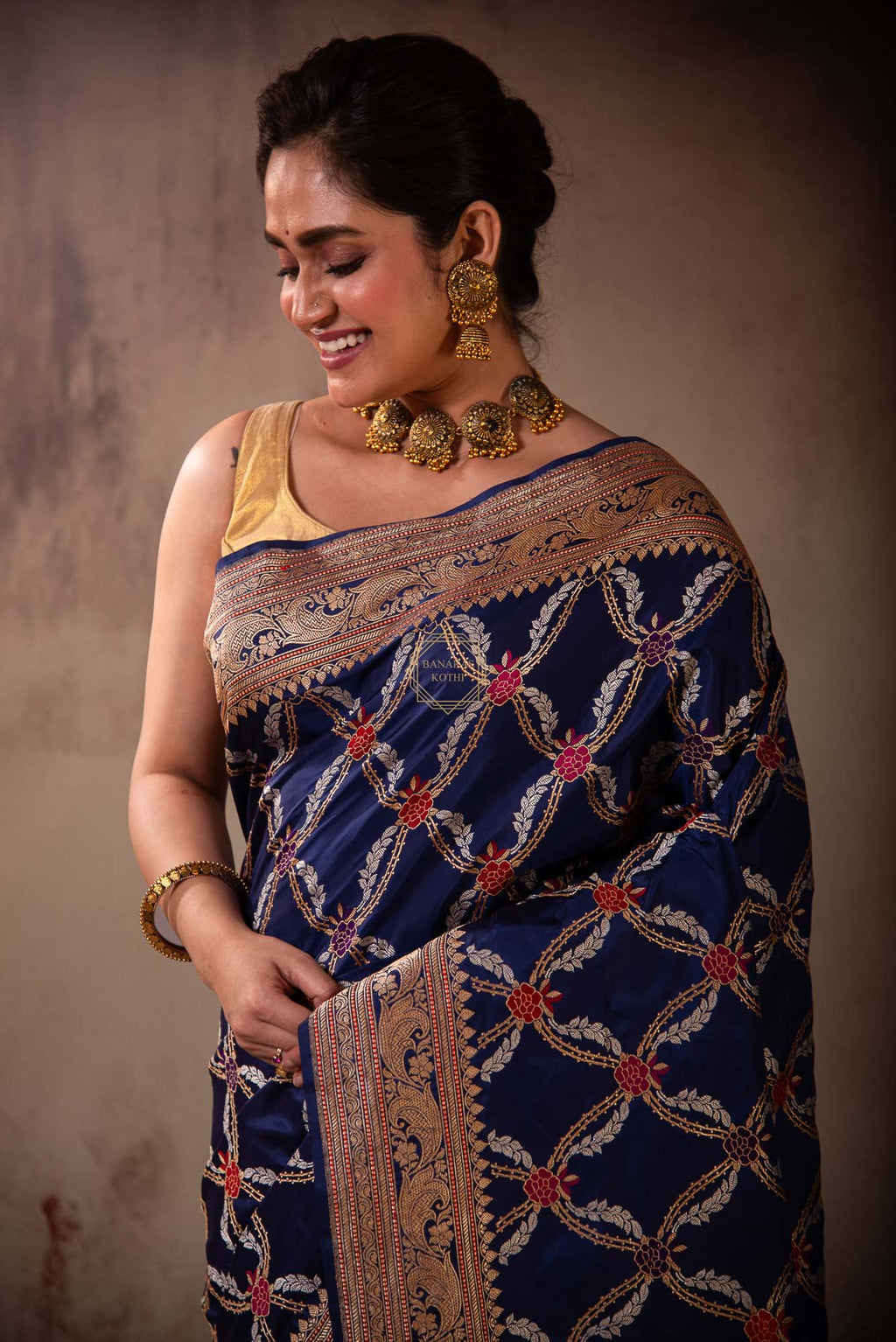 Katan Meenadar Jangla Weaved Saree with Zari and Resham