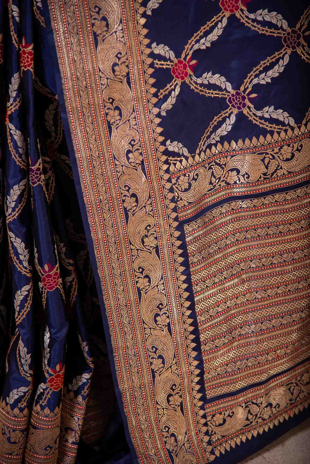 Katan Meenadar Jangla Weaved Saree with Zari and Resham
