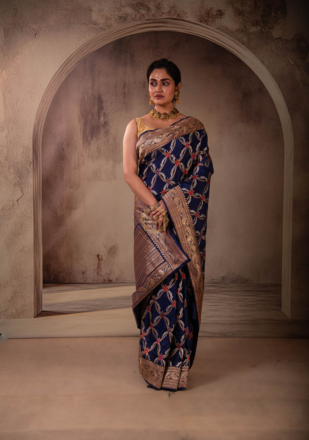 Katan Meenadar Jangla Weaved Saree with Zari and Resham