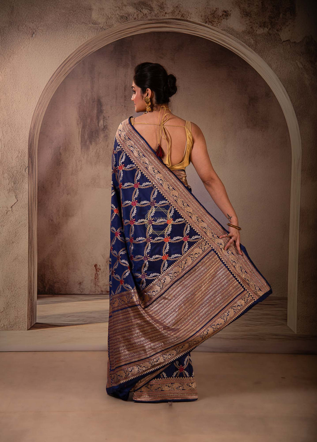Katan Meenadar Jangla Weaved Saree with Zari and Resham