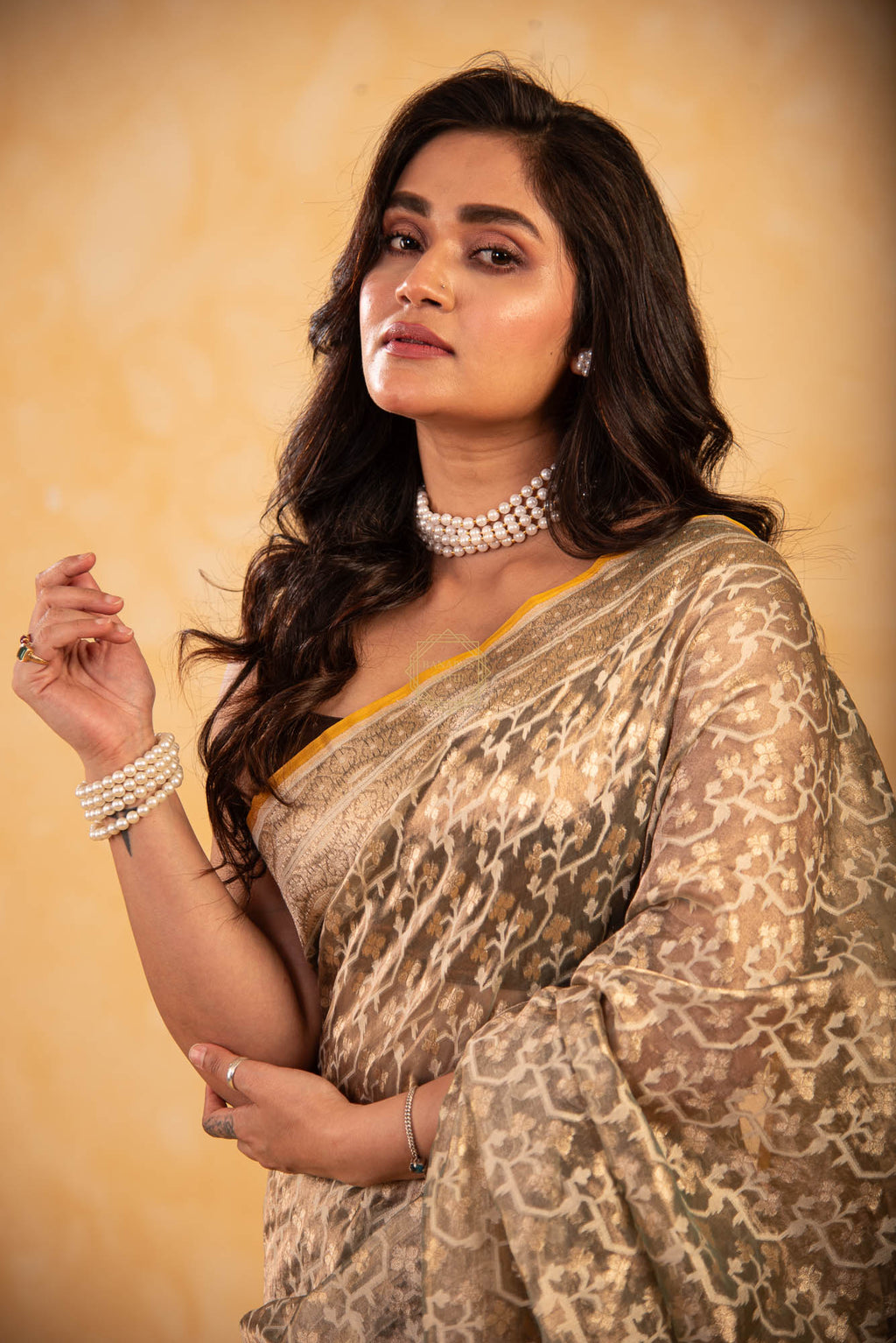 Tissue Weaved over Organza with Contemporary Resham Jaal