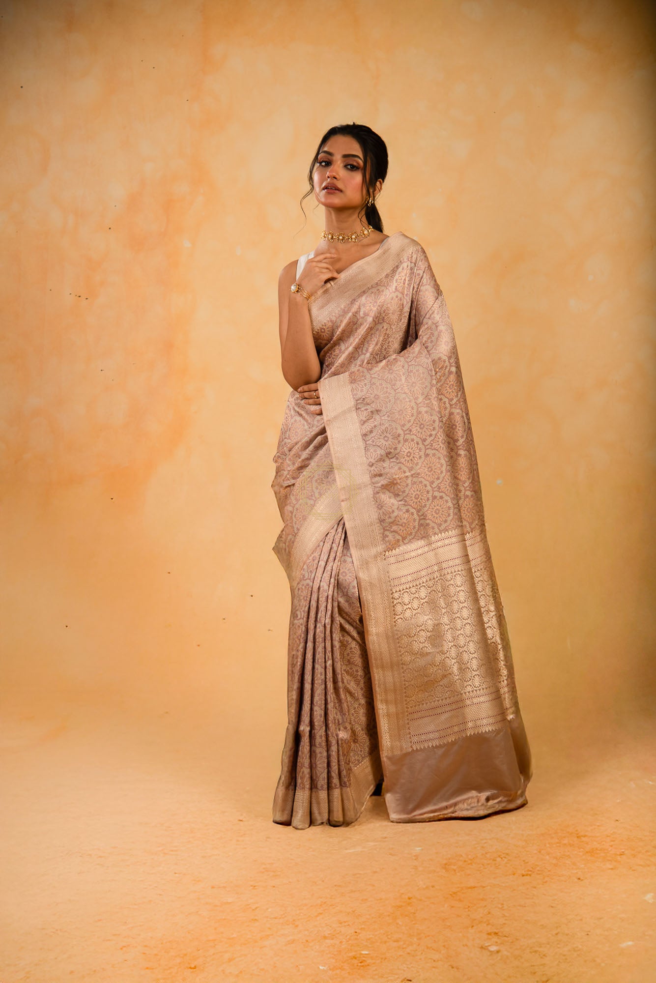 Suttle Color Jaal Weaved in Jamawar with Resham and Zari – Banaras Kothi