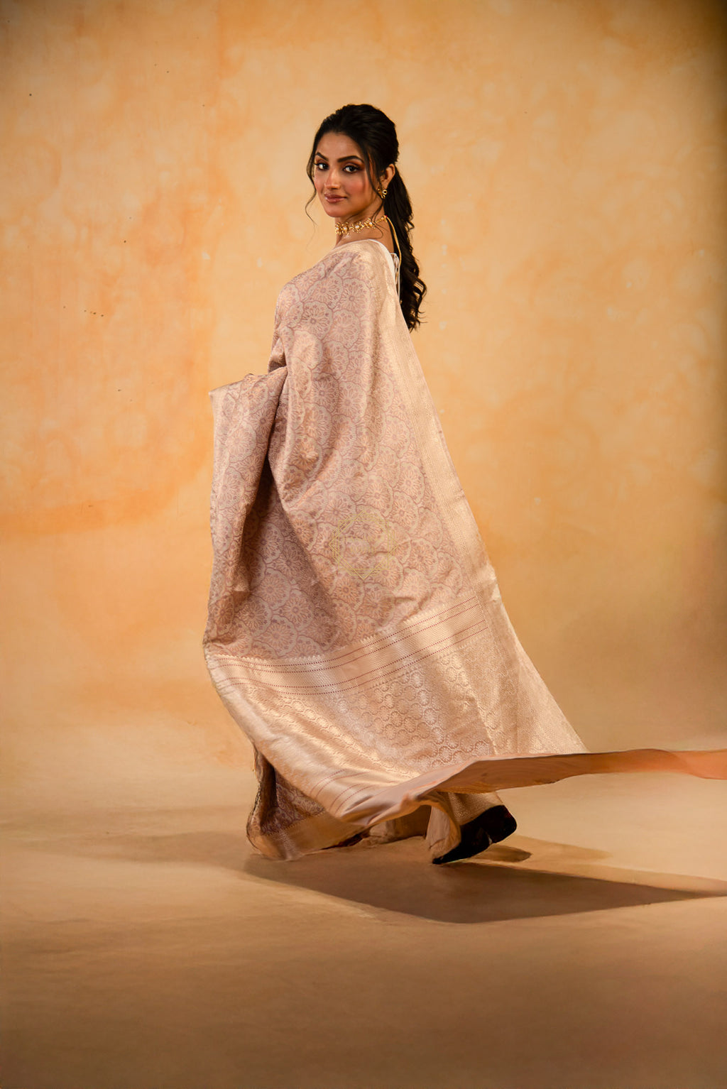 Suttle Color Jaal Weaved in Jamawar with Resham and Zari