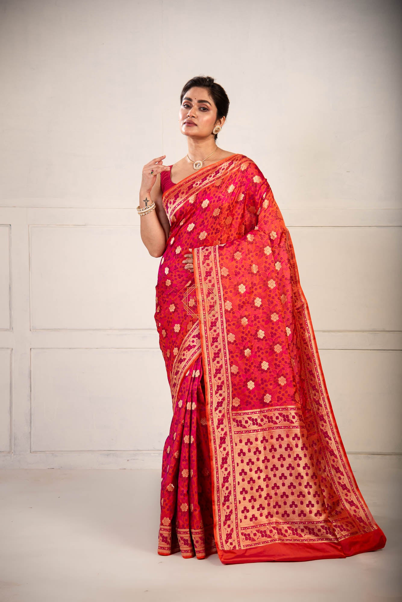 Resham and Zari Jaal Weaved on Satin with Jamawar Technique