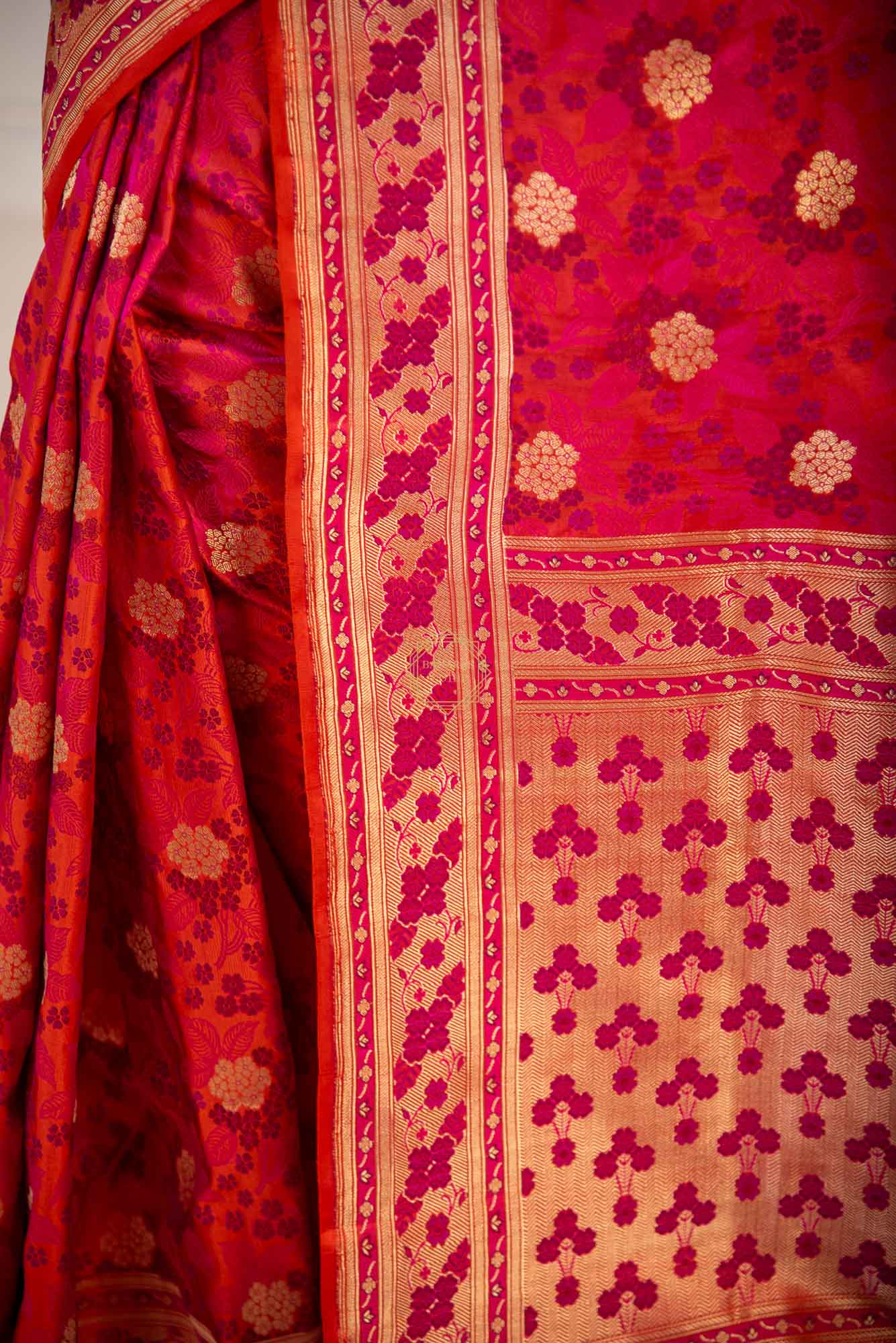 Resham and Zari Jaal Weaved on Satin with Jamawar Technique