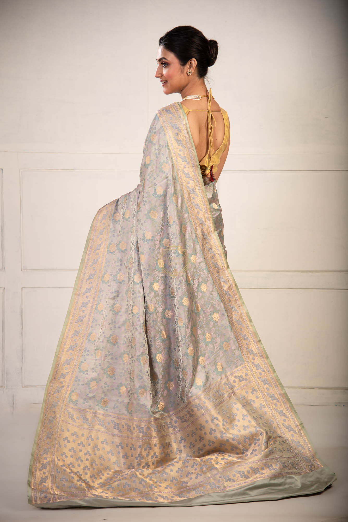 Resham and Zari Jaal Weaved on Satin with Jamawar Technique