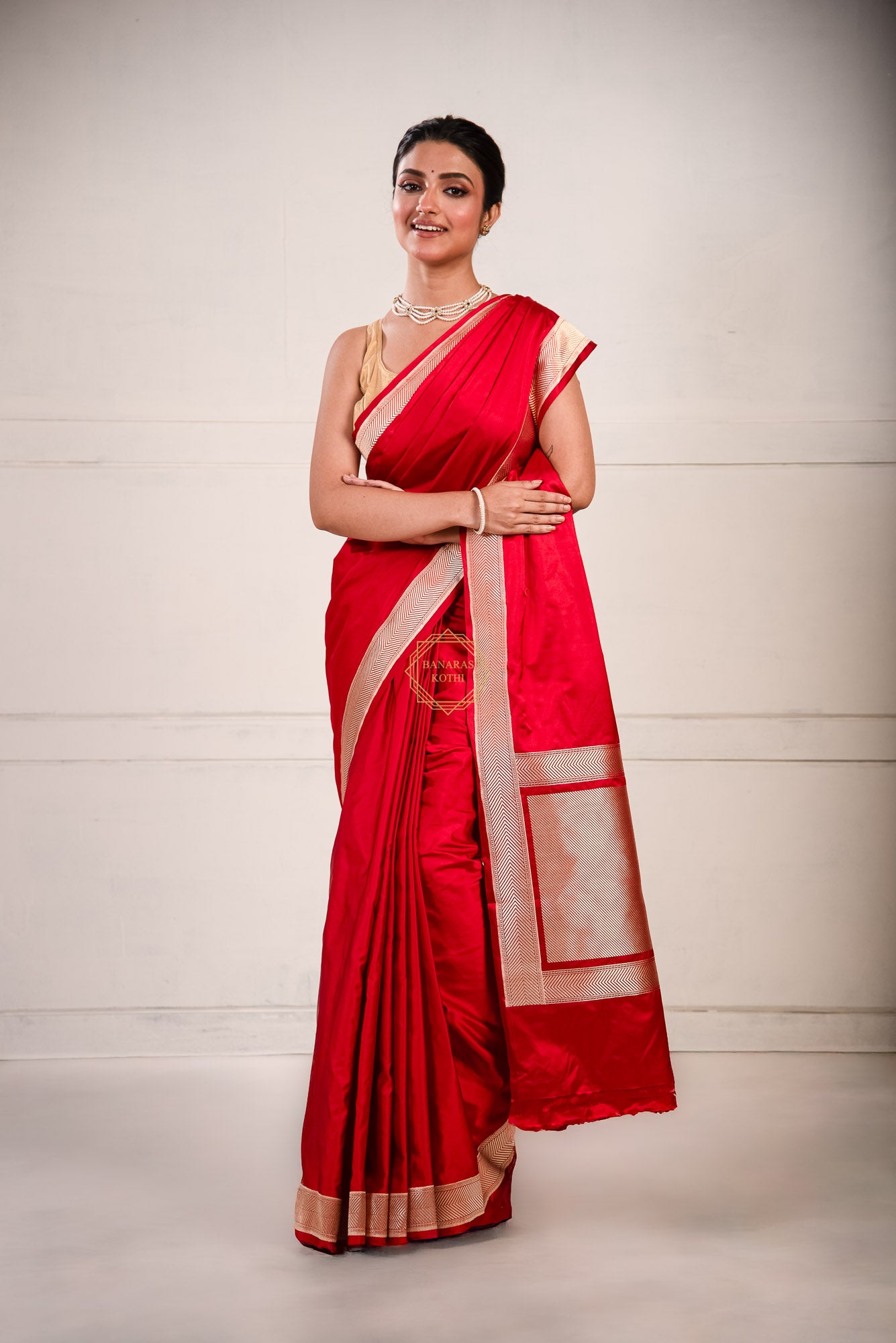Kadhua Border Weaved on Plain Body of Satin Silk Saree