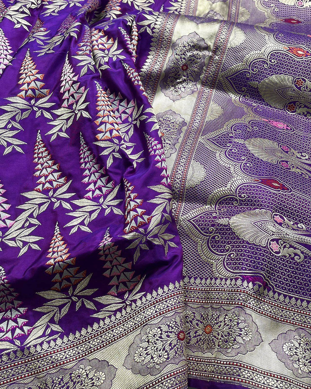 Purple Kadhua Katan Jangla Zari Meena Border or Anchal