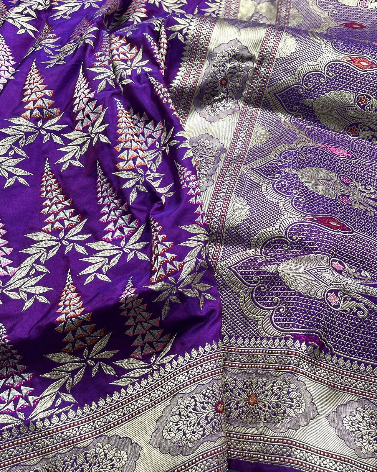 Purple Kadhua Katan Jangla Zari Meena Border or Anchal