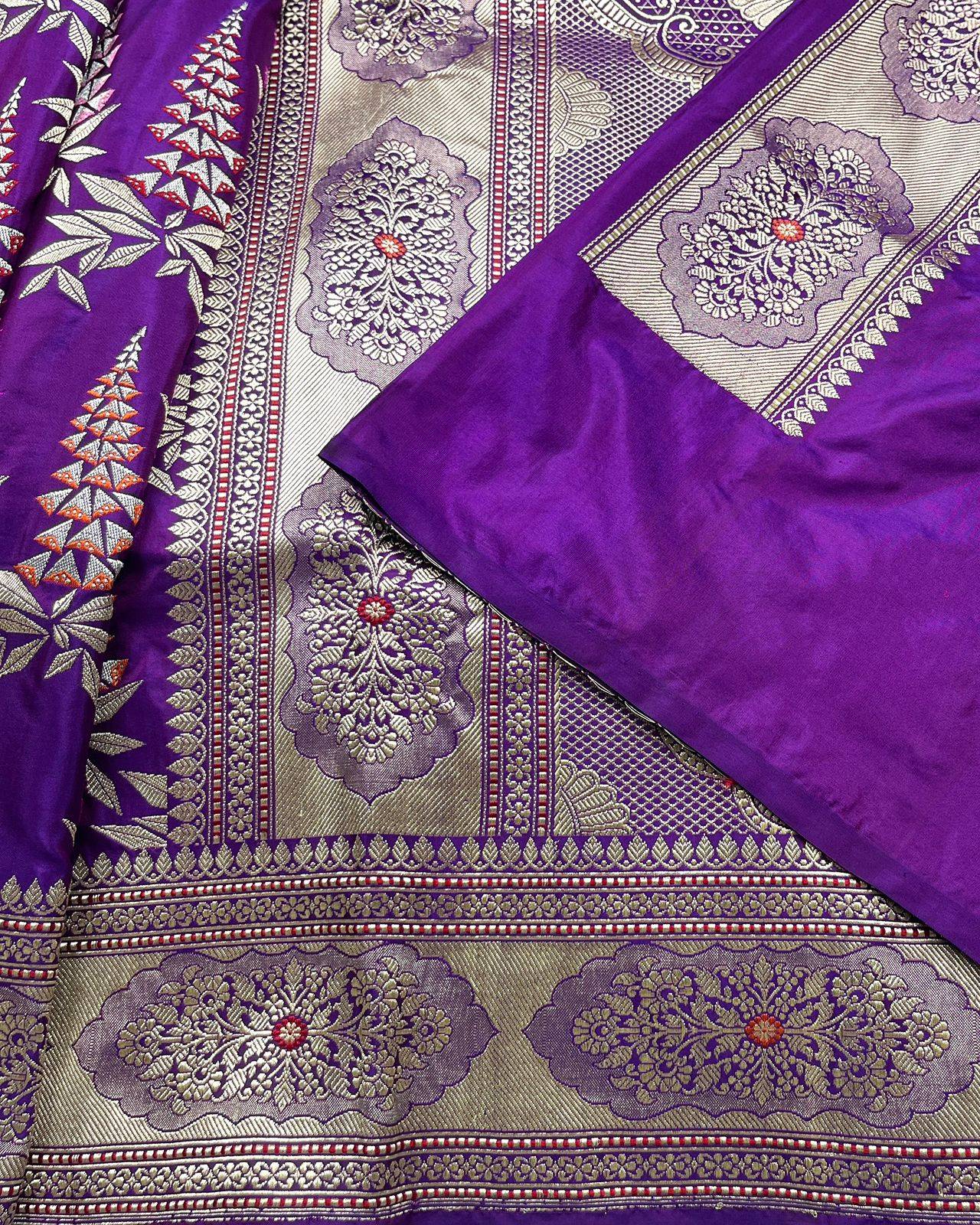 Purple Kadhua Katan Jangla Zari Meena Border or Anchal