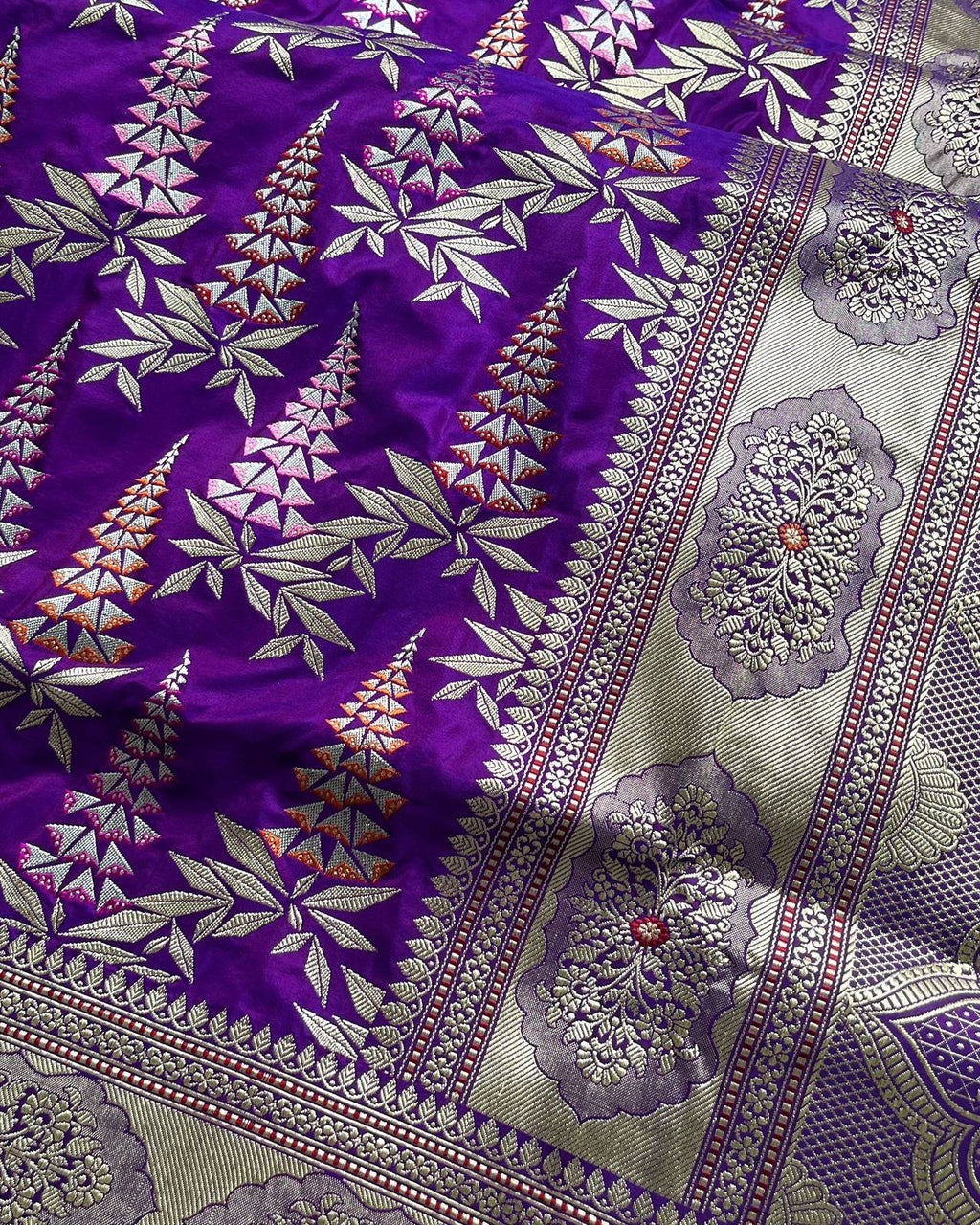 Purple Kadhua Katan Jangla Zari Meena Border or Anchal