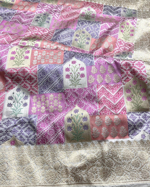 Baby Pink Katan Rangkat Warm Zari Border Pallu Saree