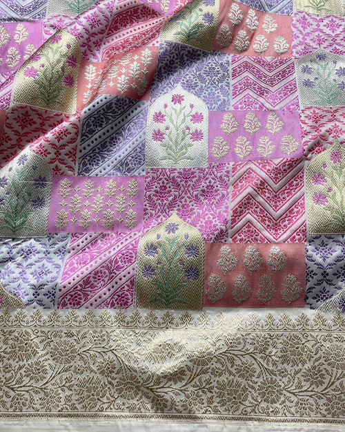 Baby Pink Katan Rangkat Warm Zari Border Pallu Saree