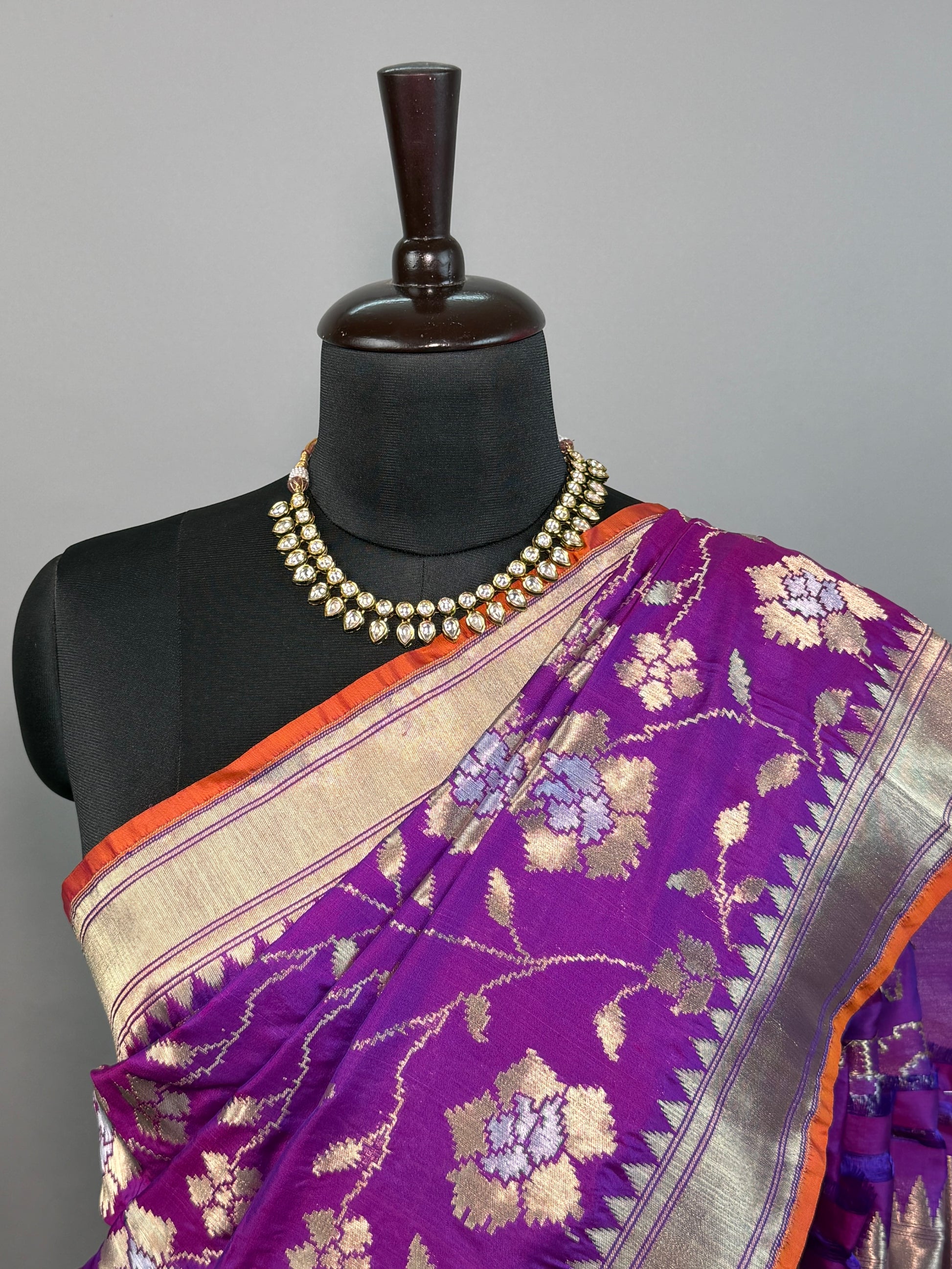 Aubergine Handloom Banarasi Katan Silk Saree with Sona Rupa Jaal