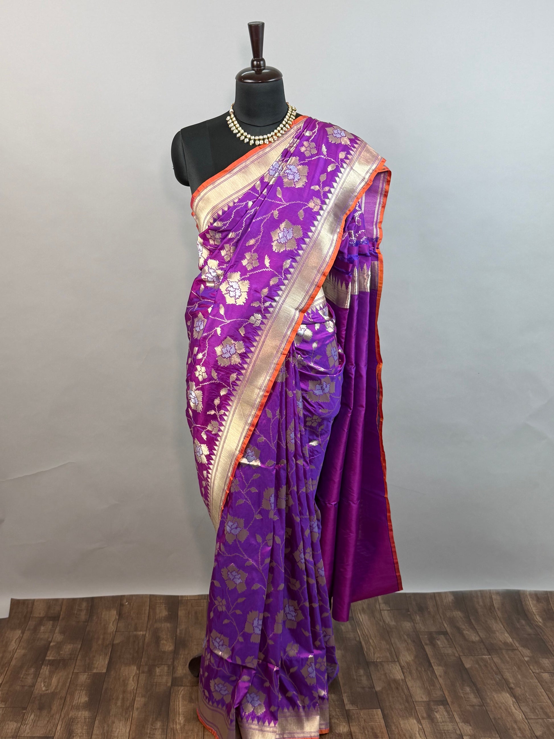Aubergine Handloom Banarasi Katan Silk Saree with Sona Rupa Jaal