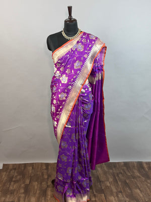Aubergine Handloom Banarasi Katan Silk Saree with Sona Rupa Jaal