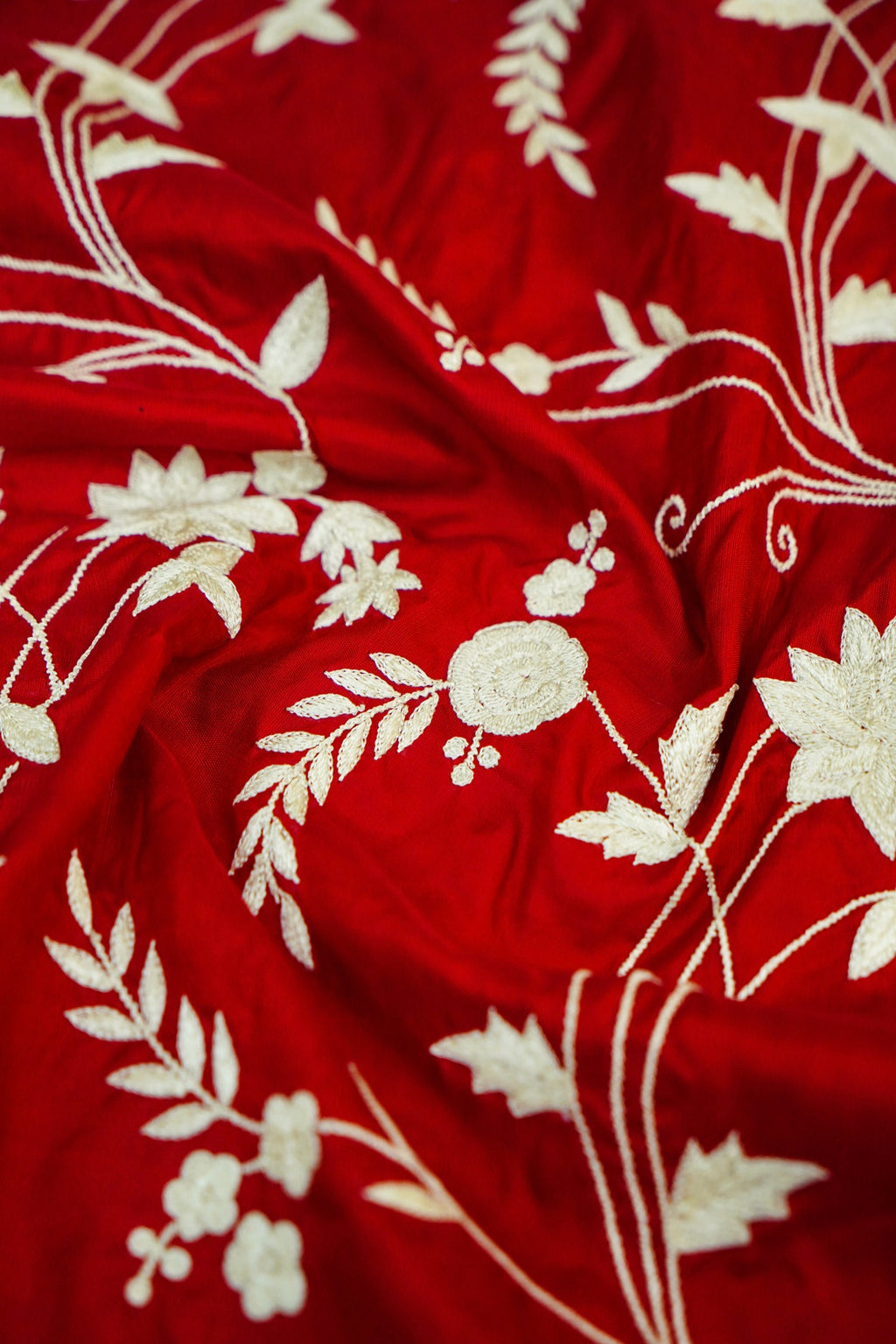 Red Handloom Banarasi Katan Silk Saree with Parsi Embroidery