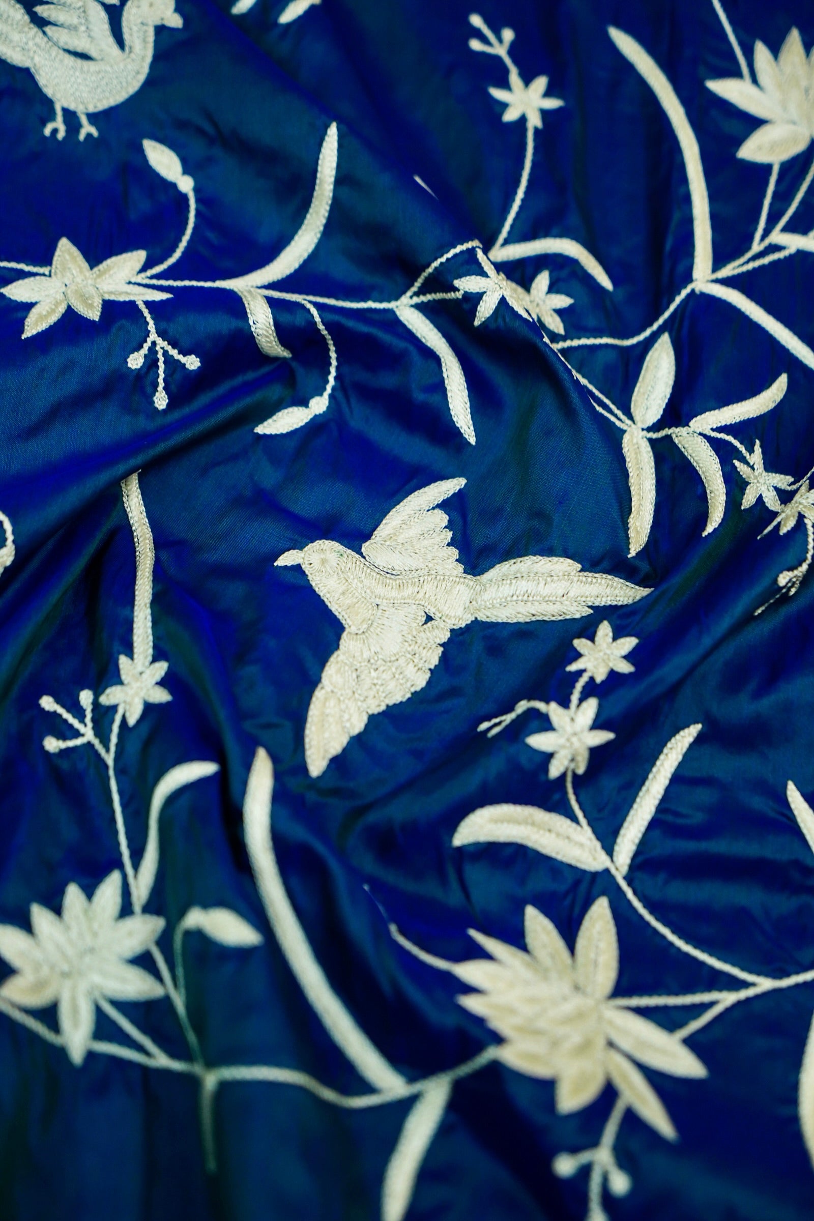 Blue Handloom Banarasi Katan Silk Saree with Parsi Embroidery