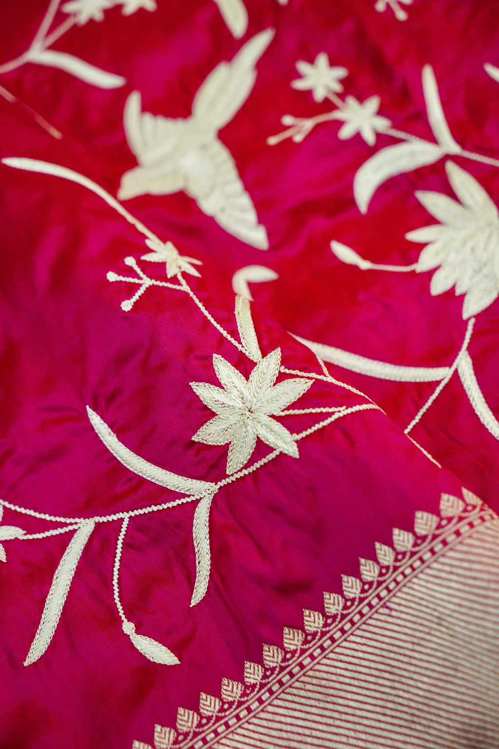 Pink Handloom Banarasi Katan Silk Saree with Parsi Embroidery