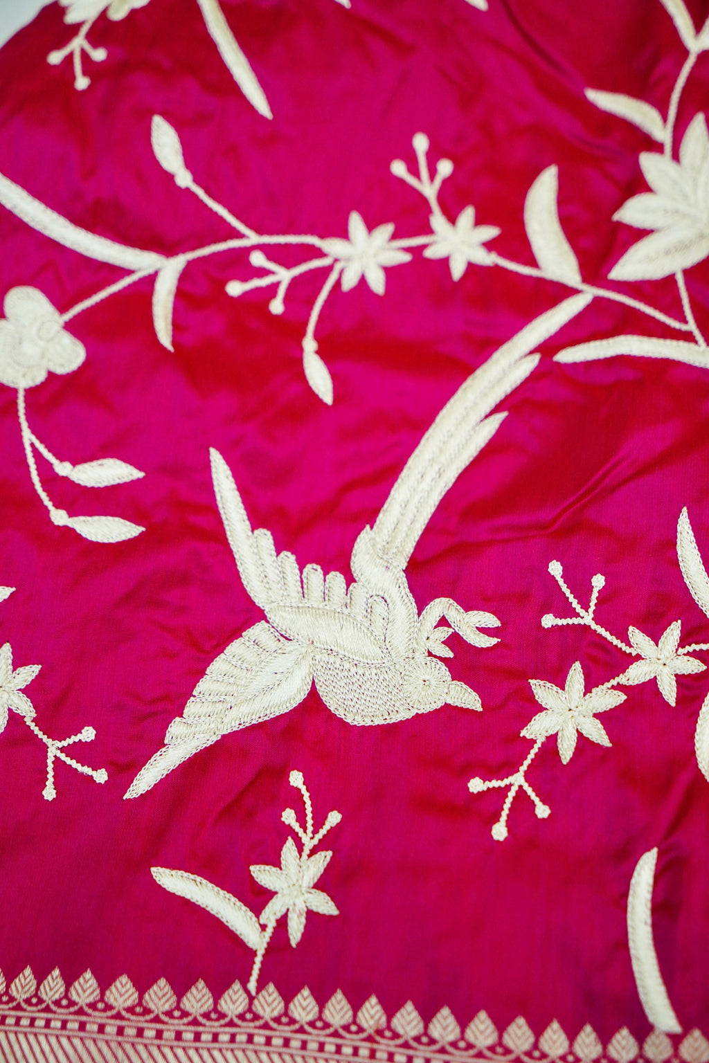 Pink Handloom Banarasi Katan Silk Saree with Parsi Embroidery