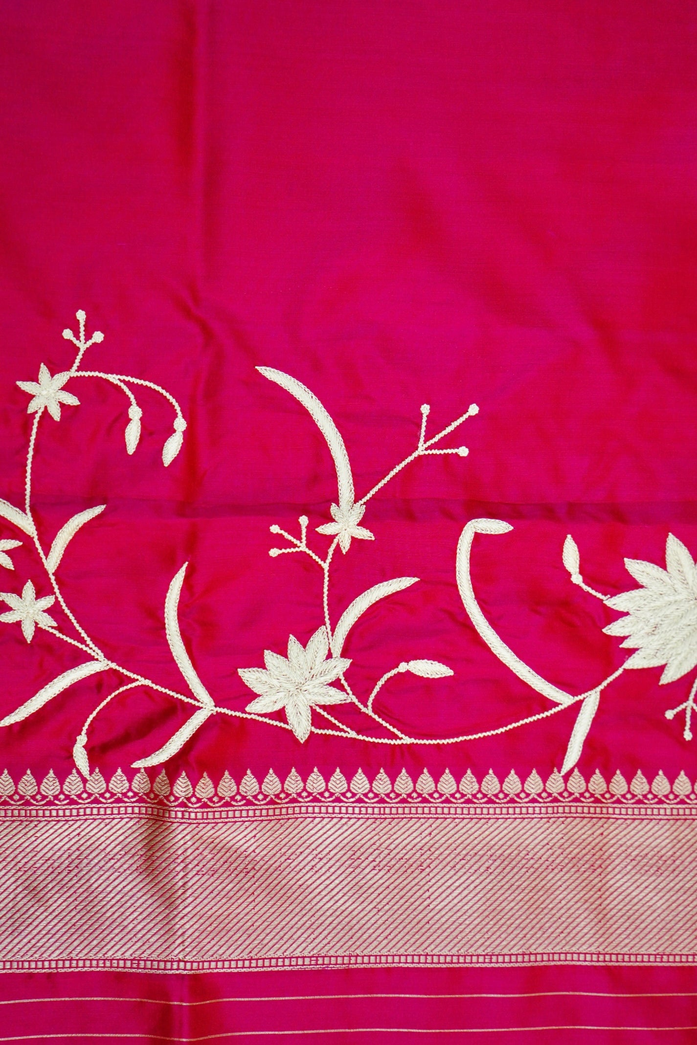Pink Handloom Banarasi Katan Silk Saree with Parsi Embroidery