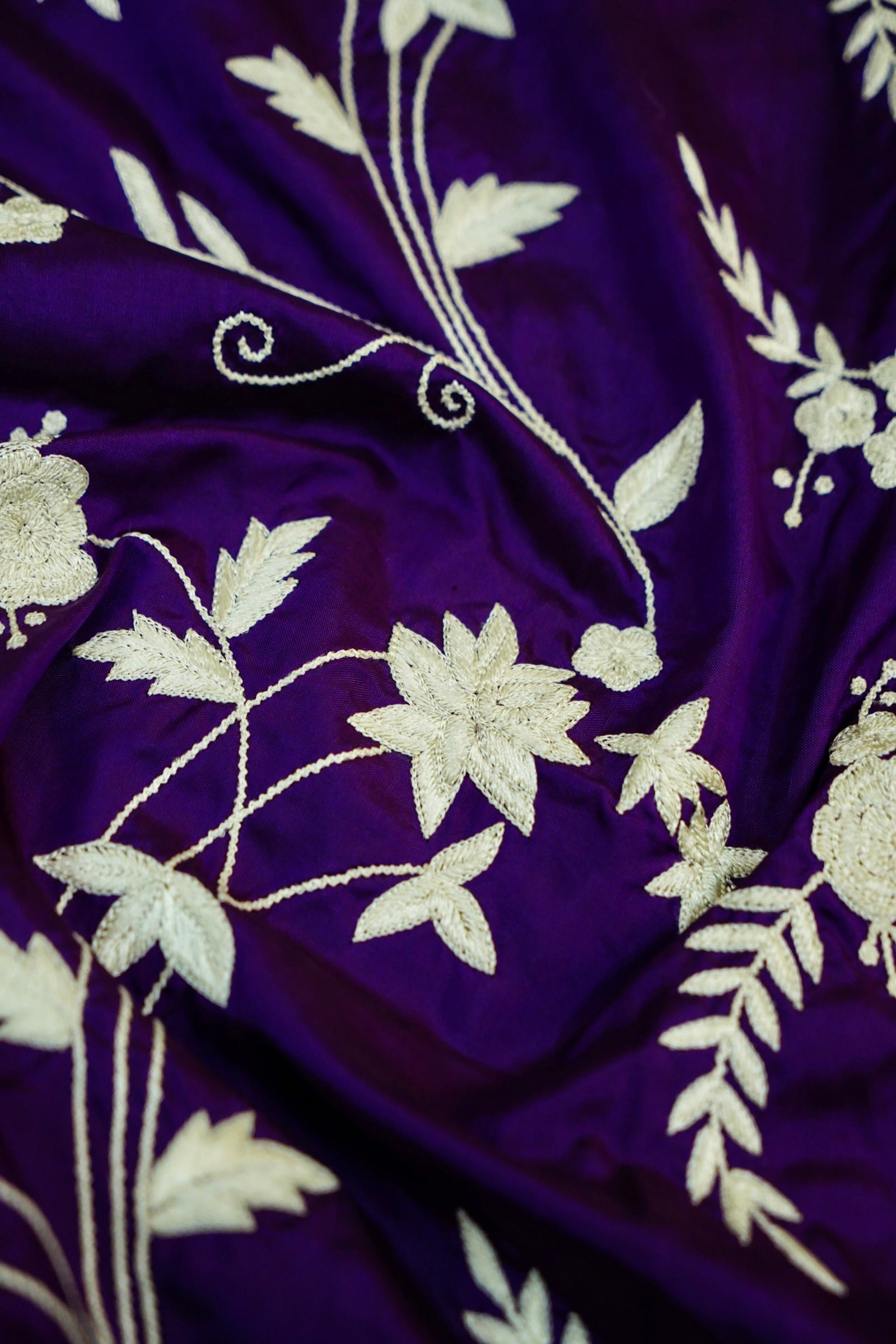 Purple Handloom Banarasi Katan Silk Saree with Parsi Embroidery