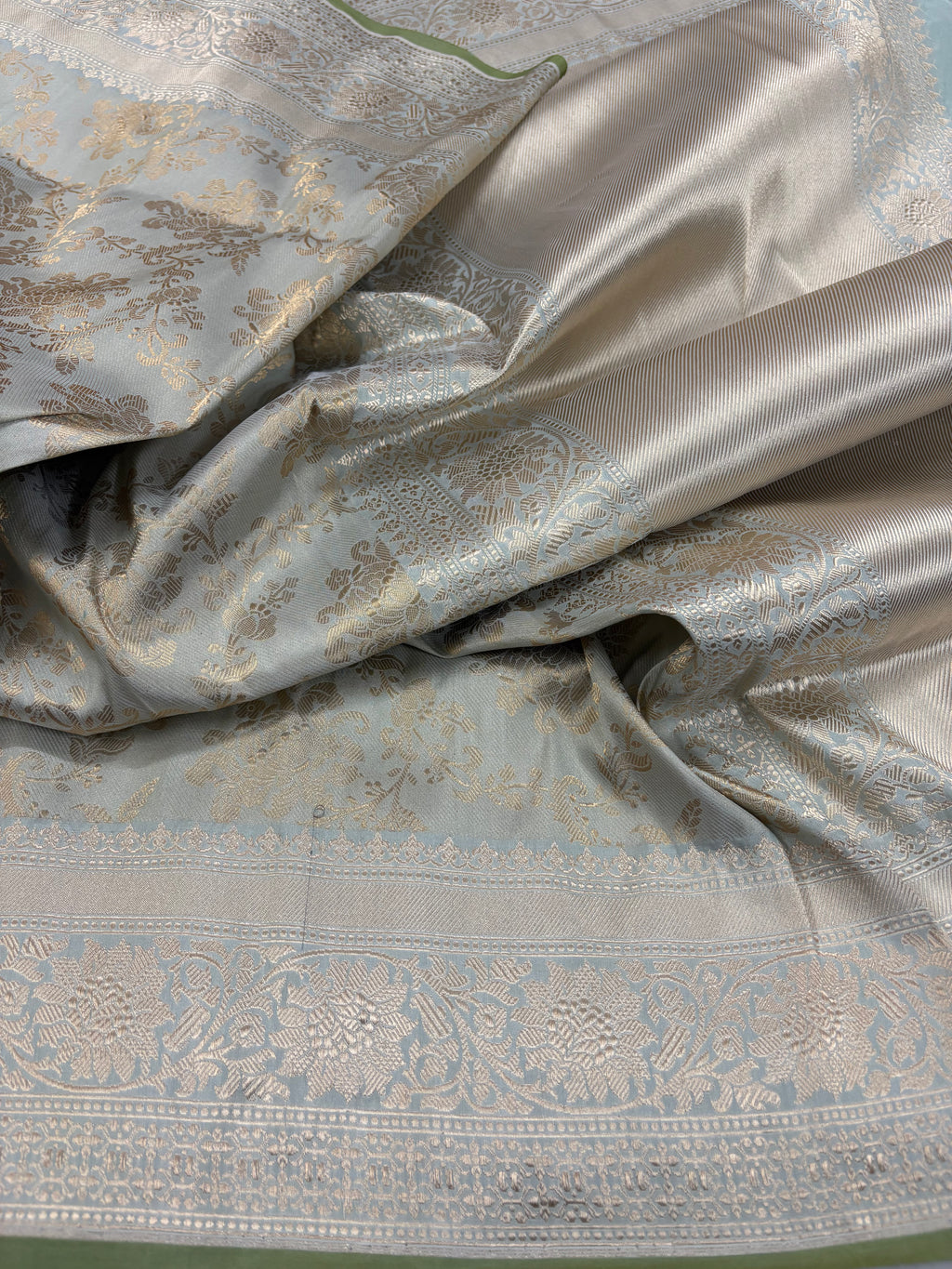 Mint Green Handloom Brocade Banarasi Katan Silk Saree