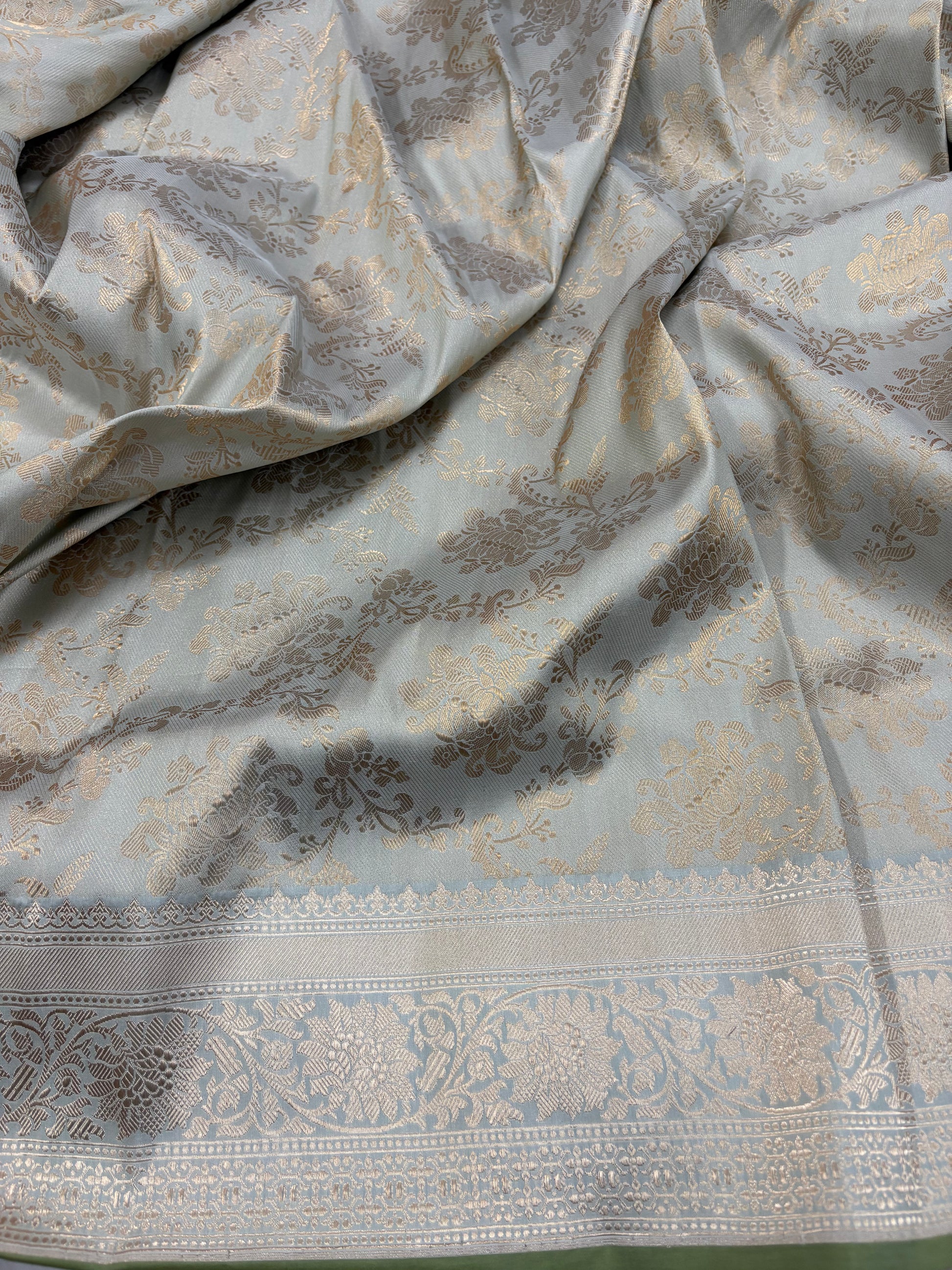 Mint Green Handloom Brocade Banarasi Katan Silk Saree