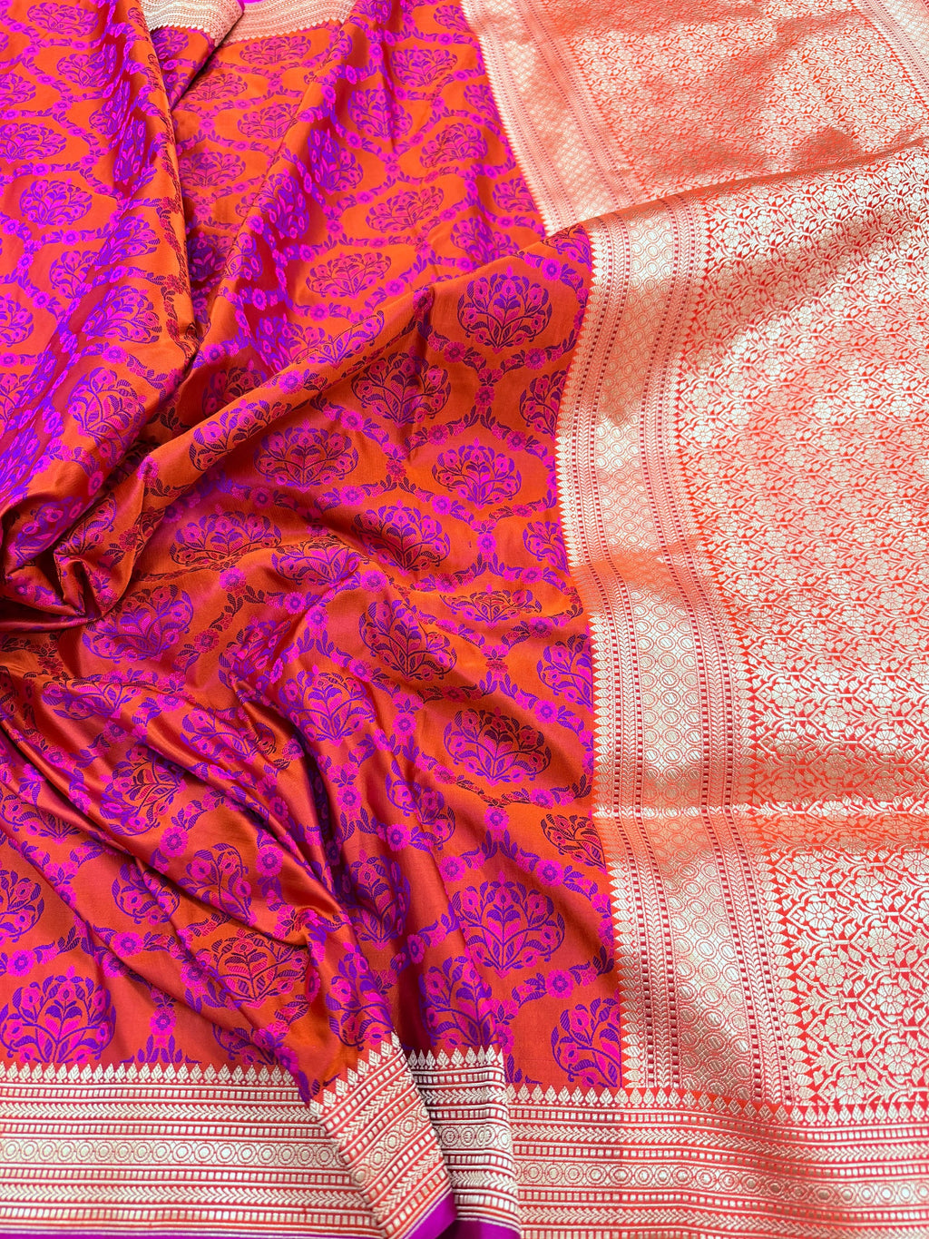 Resham Tanchoi on Mashru silk - Red