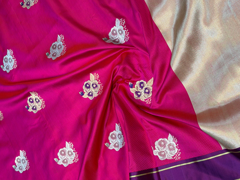 Pink Handloom Tanchoi Banarasi Mashru Silk Saree