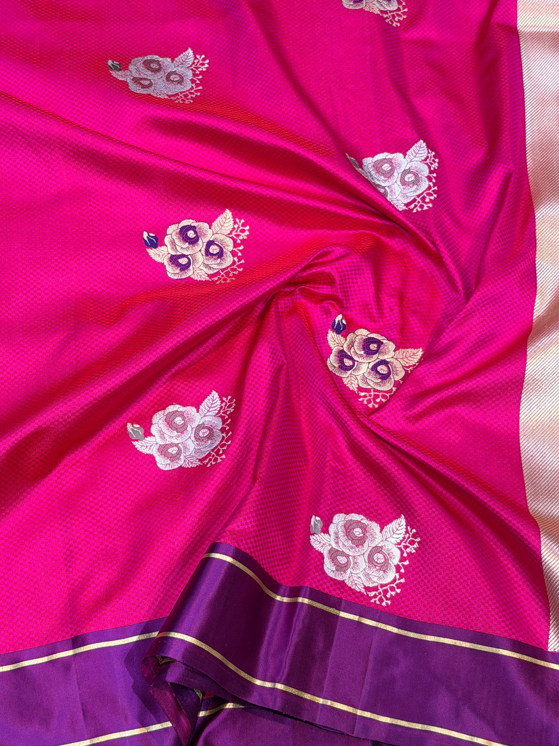 Pink Handloom Tanchoi Banarasi Mashru Silk Saree