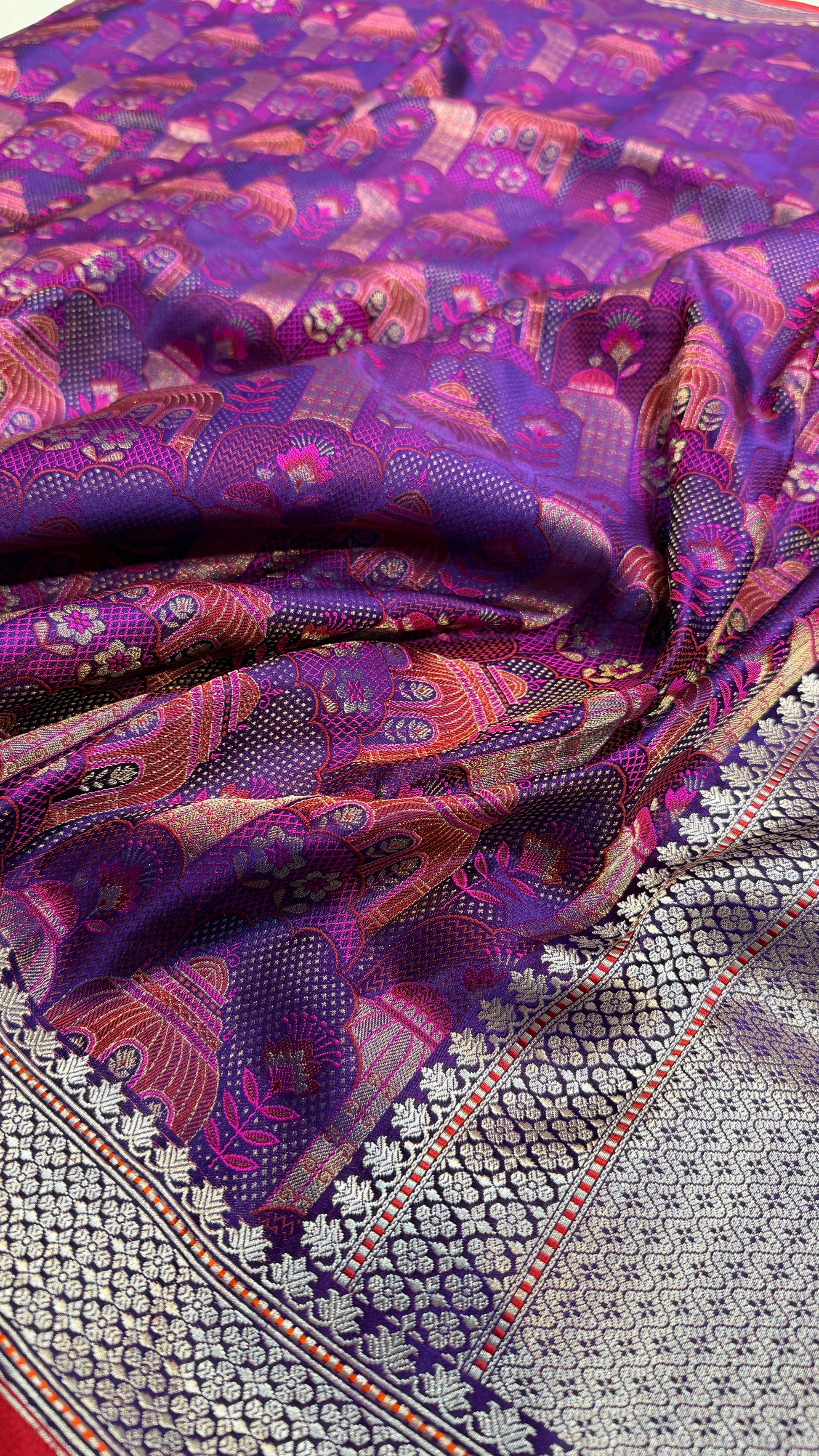 Purple Jamawar Handloom Banarasi Mashru Silk Saree
