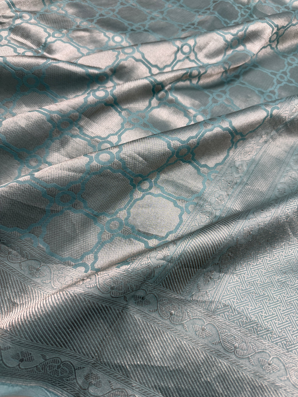 Sky Blue Handloom Katan Silk Banarasi Brocade Saree