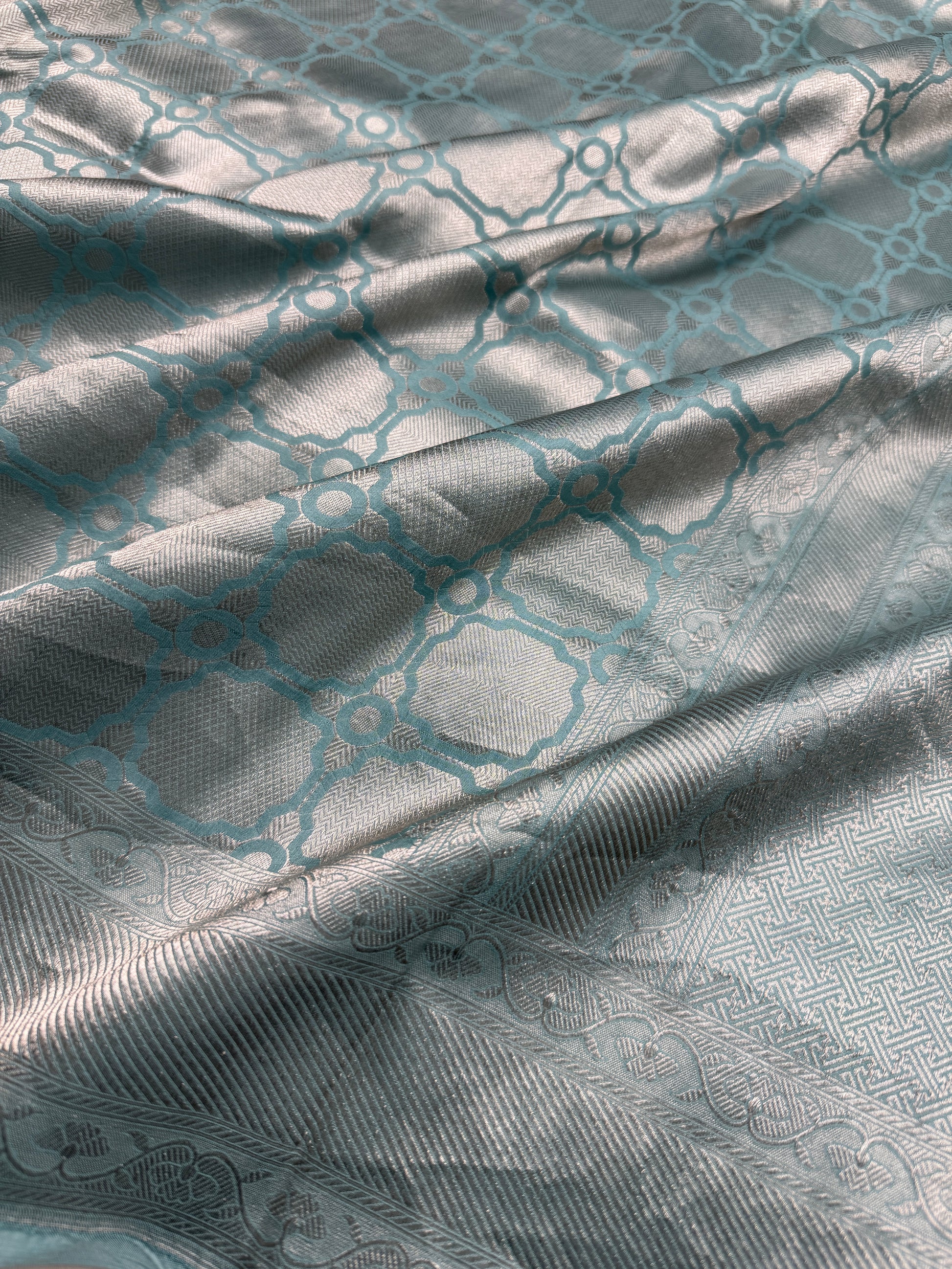 Sky Blue Handloom Katan Silk Banarasi Brocade Saree