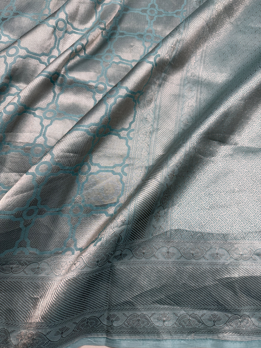 Sky Blue Handloom Katan Silk Banarasi Brocade Saree
