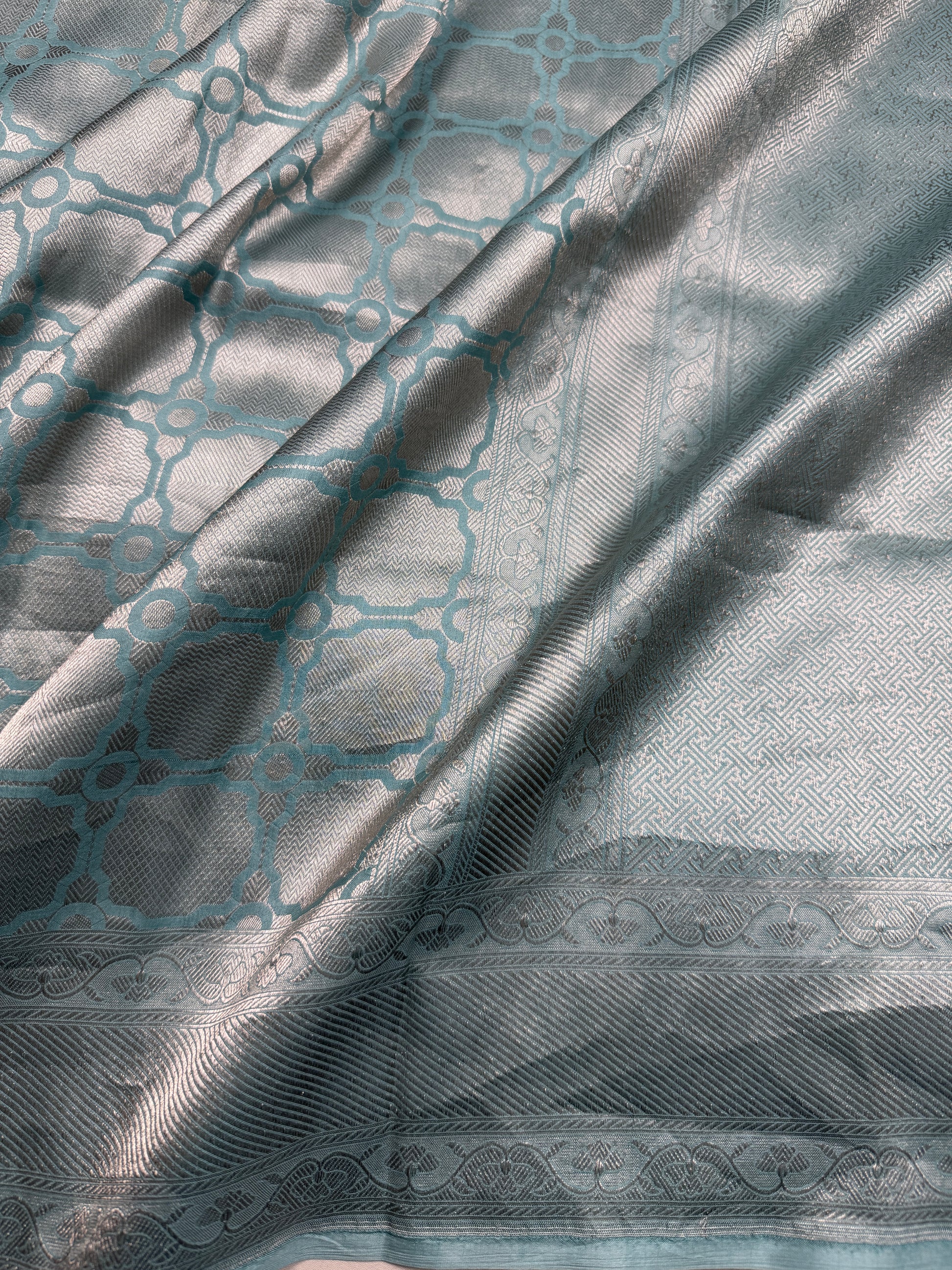 Sky Blue Handloom Katan Silk Banarasi Brocade Saree
