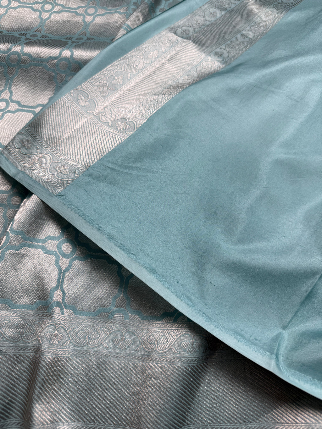 Sky Blue Handloom Katan Silk Banarasi Brocade Saree