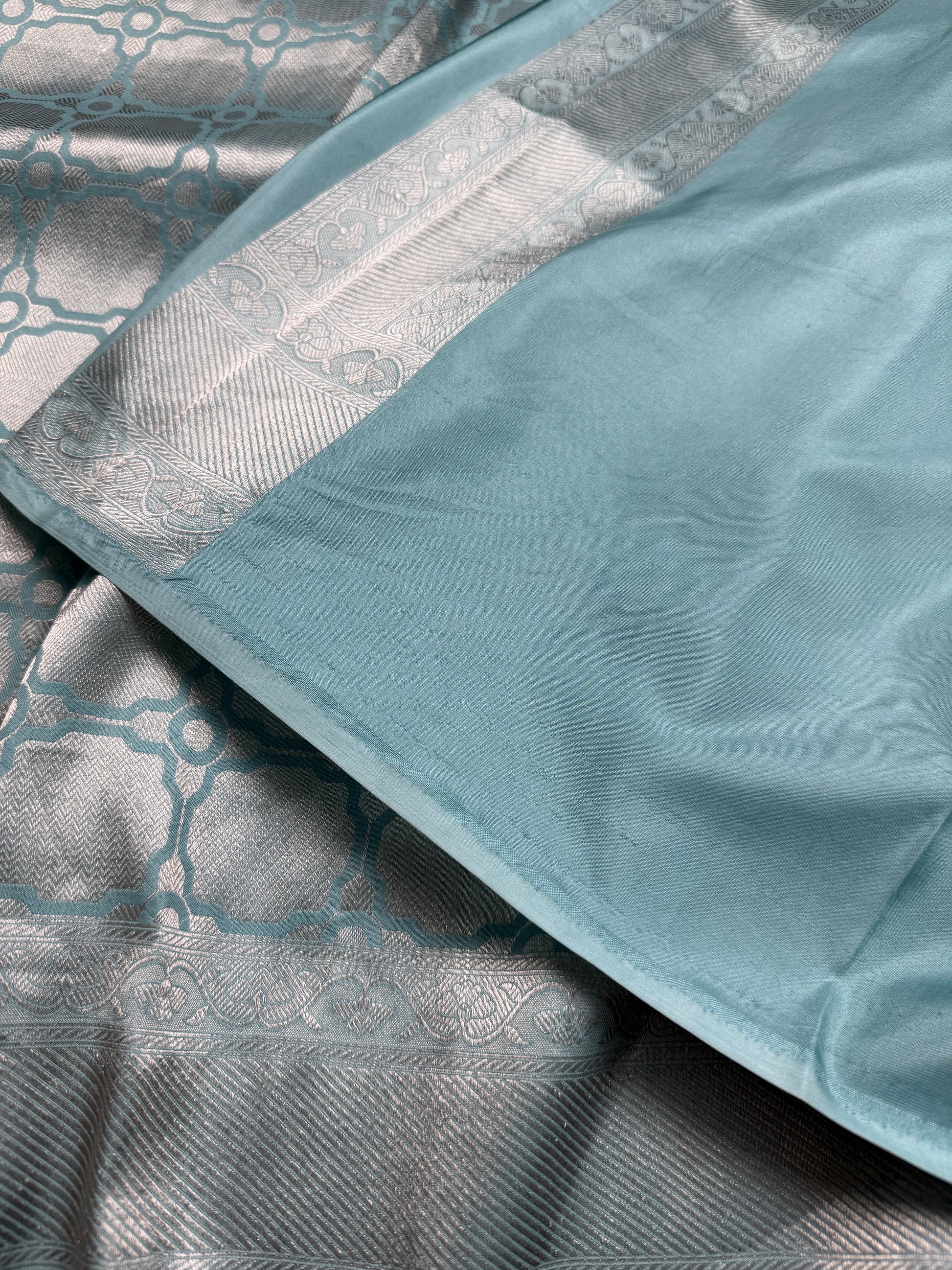 Sky Blue Handloom Katan Silk Banarasi Brocade Saree