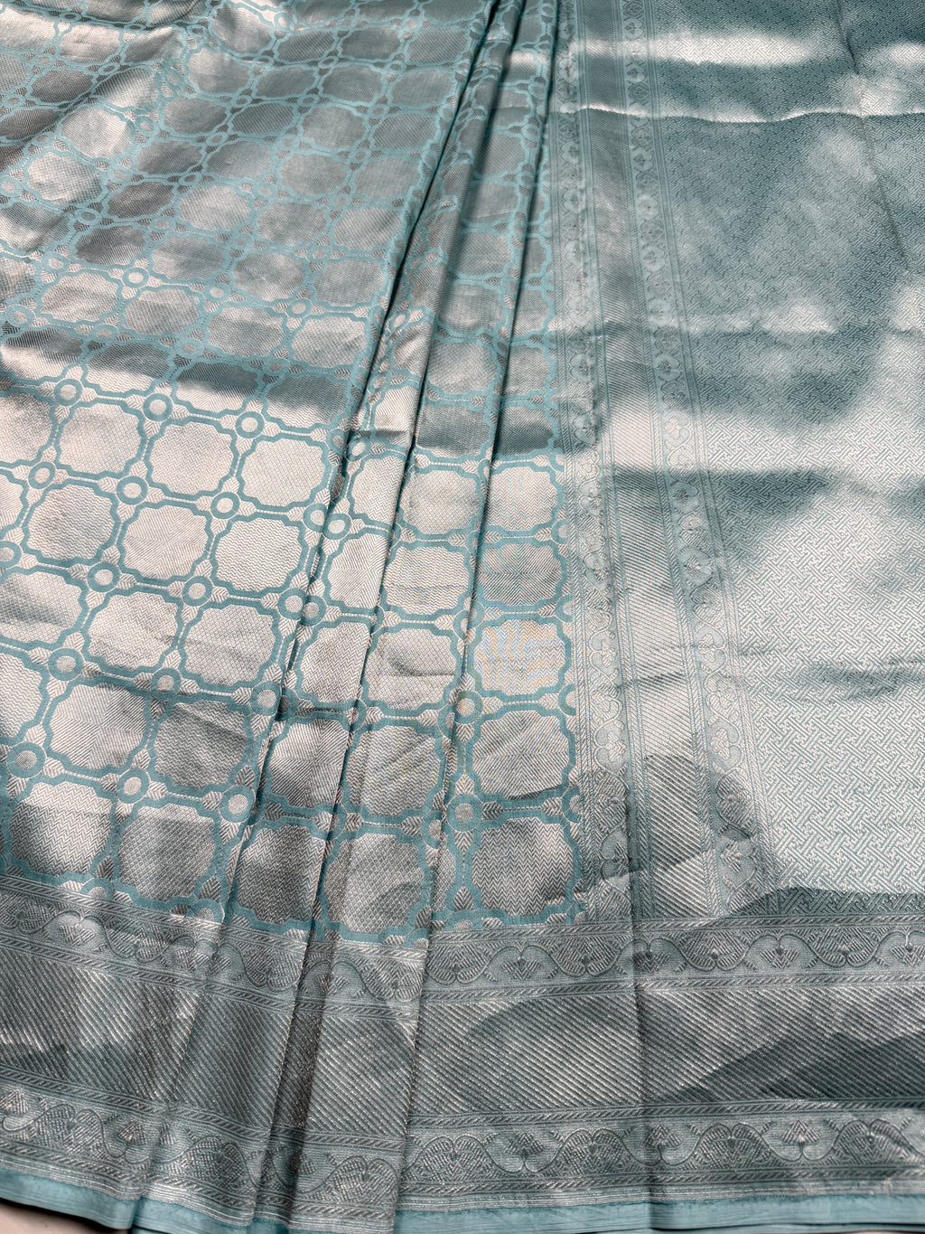 Sky Blue Handloom Katan Silk Banarasi Brocade Saree