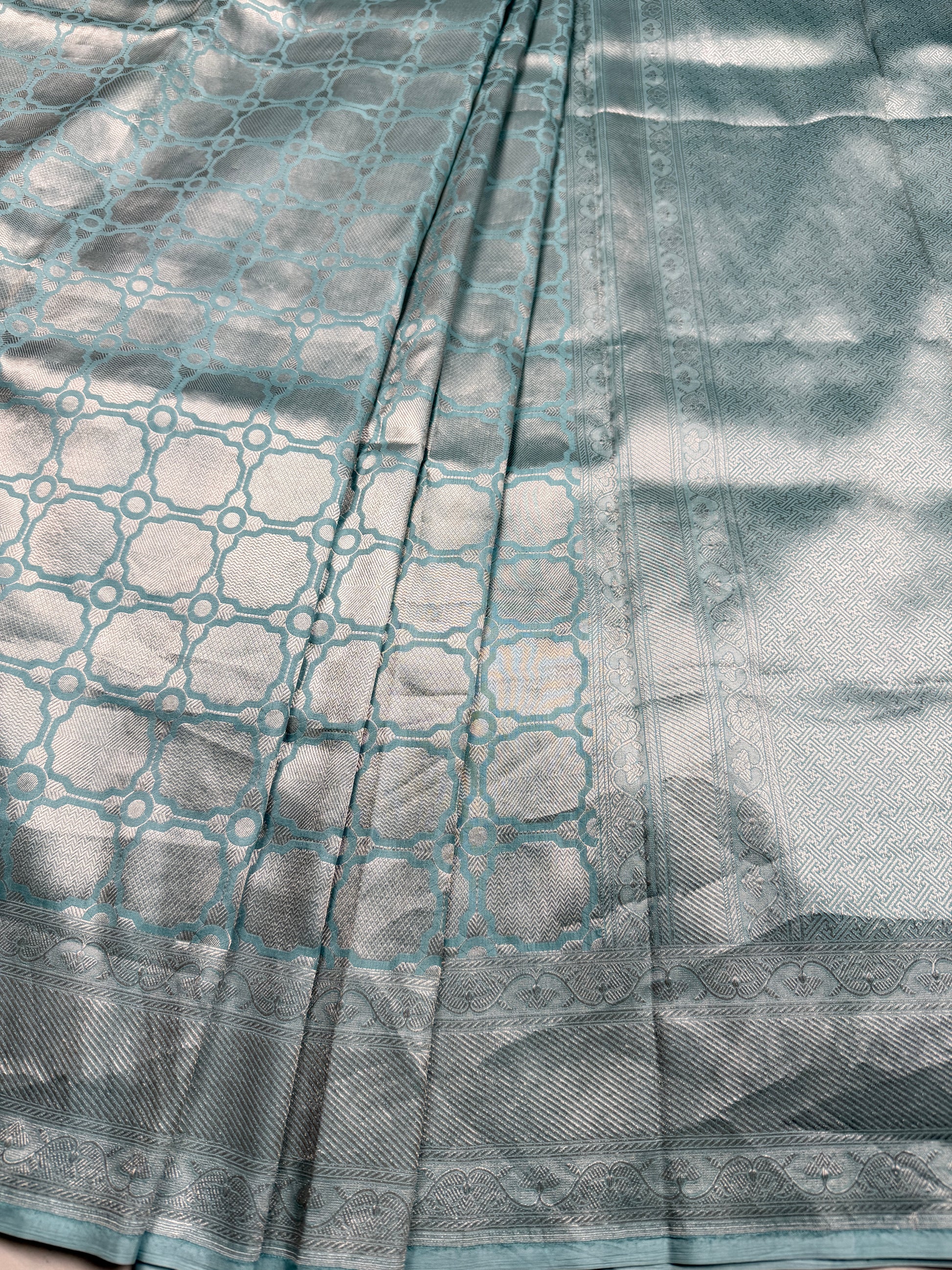 Sky Blue Handloom Katan Silk Banarasi Brocade Saree
