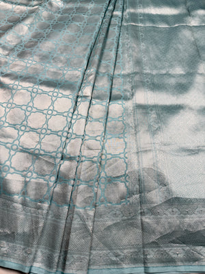 Sky Blue Handloom Katan Silk Banarasi Brocade Saree