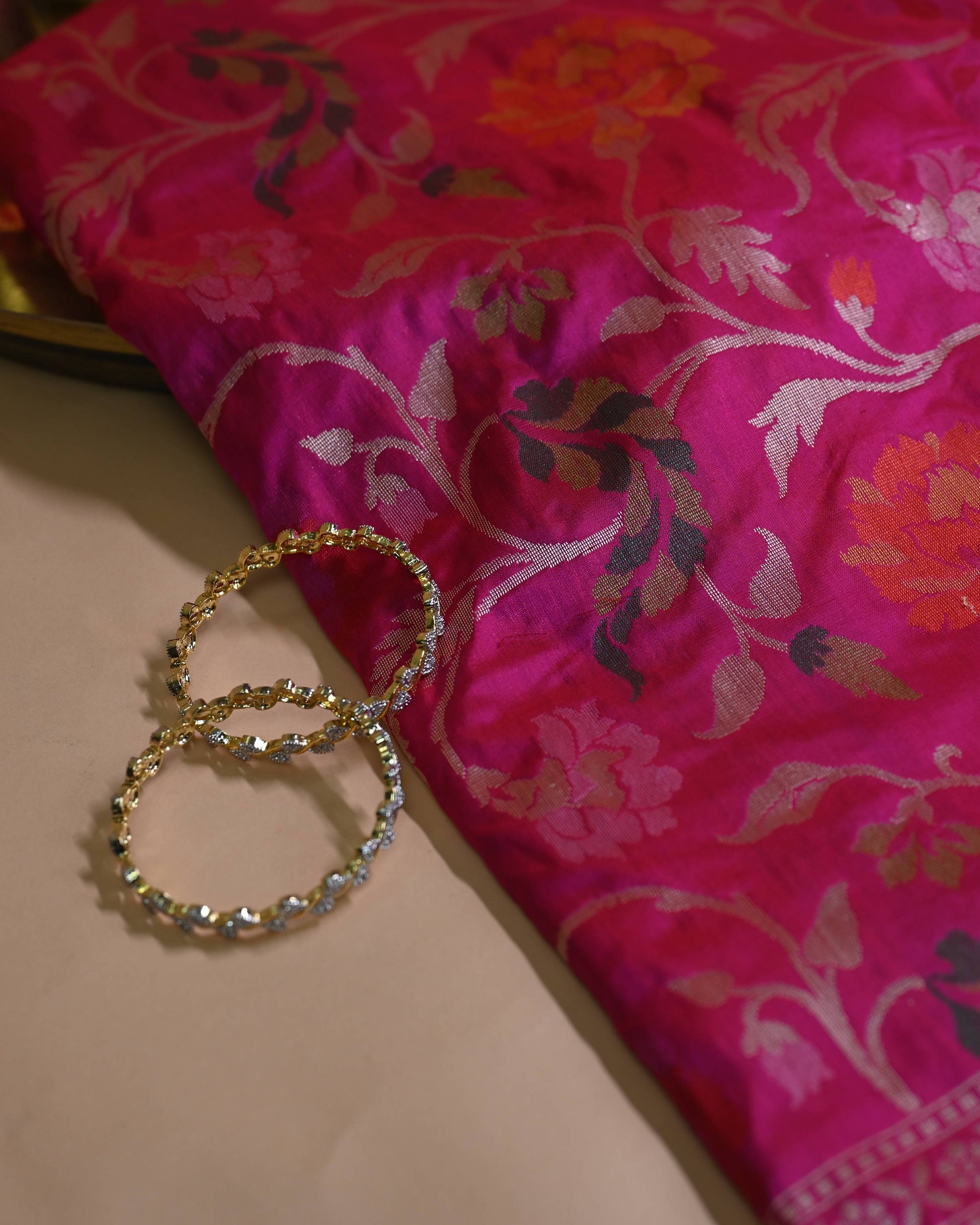 Rani Pink Katan Rangkat Zari Border Pallu Saree