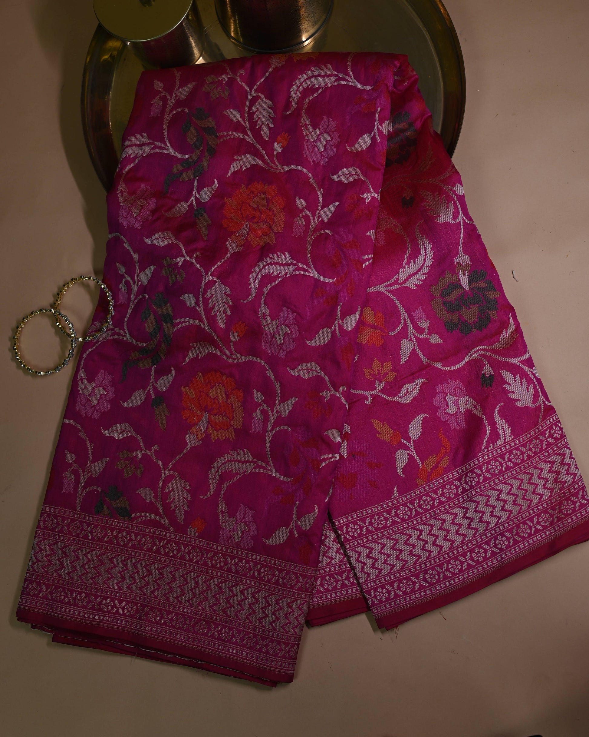 Rani Pink Katan Rangkat Zari Border Pallu Saree