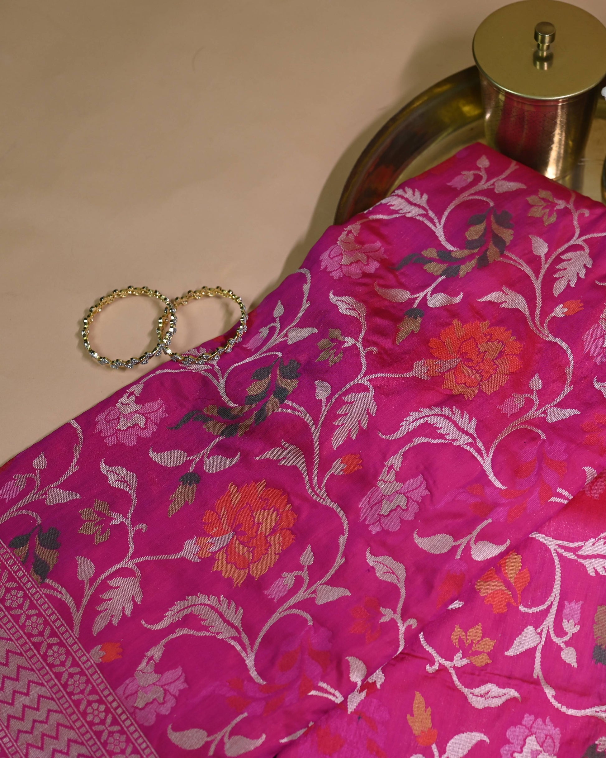 Rani Pink Katan Rangkat Zari Border Pallu Saree