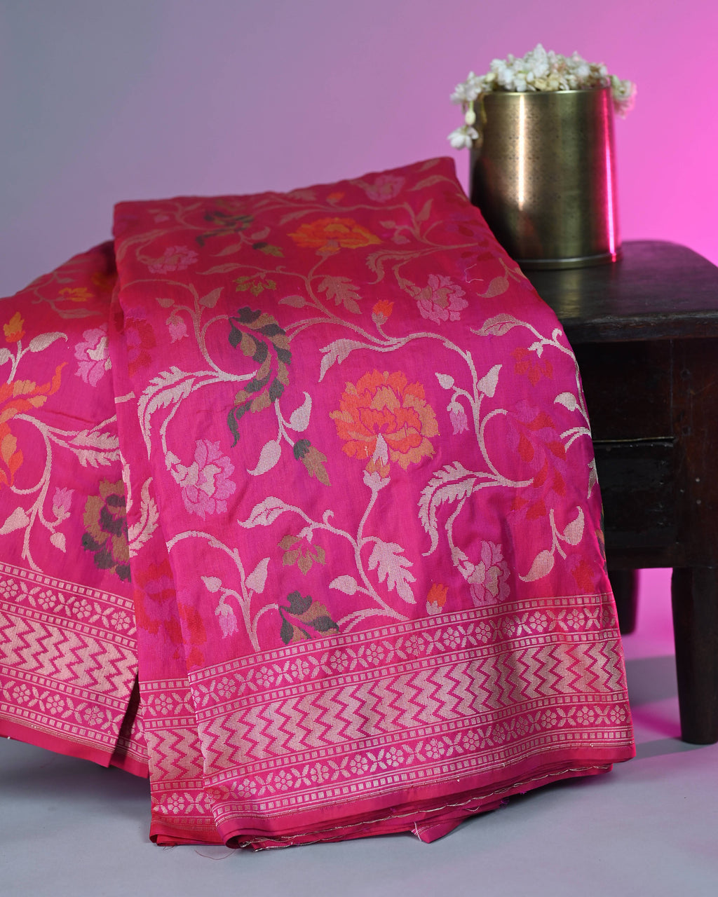Rani Pink Katan Rangkat Zari Border Pallu Saree