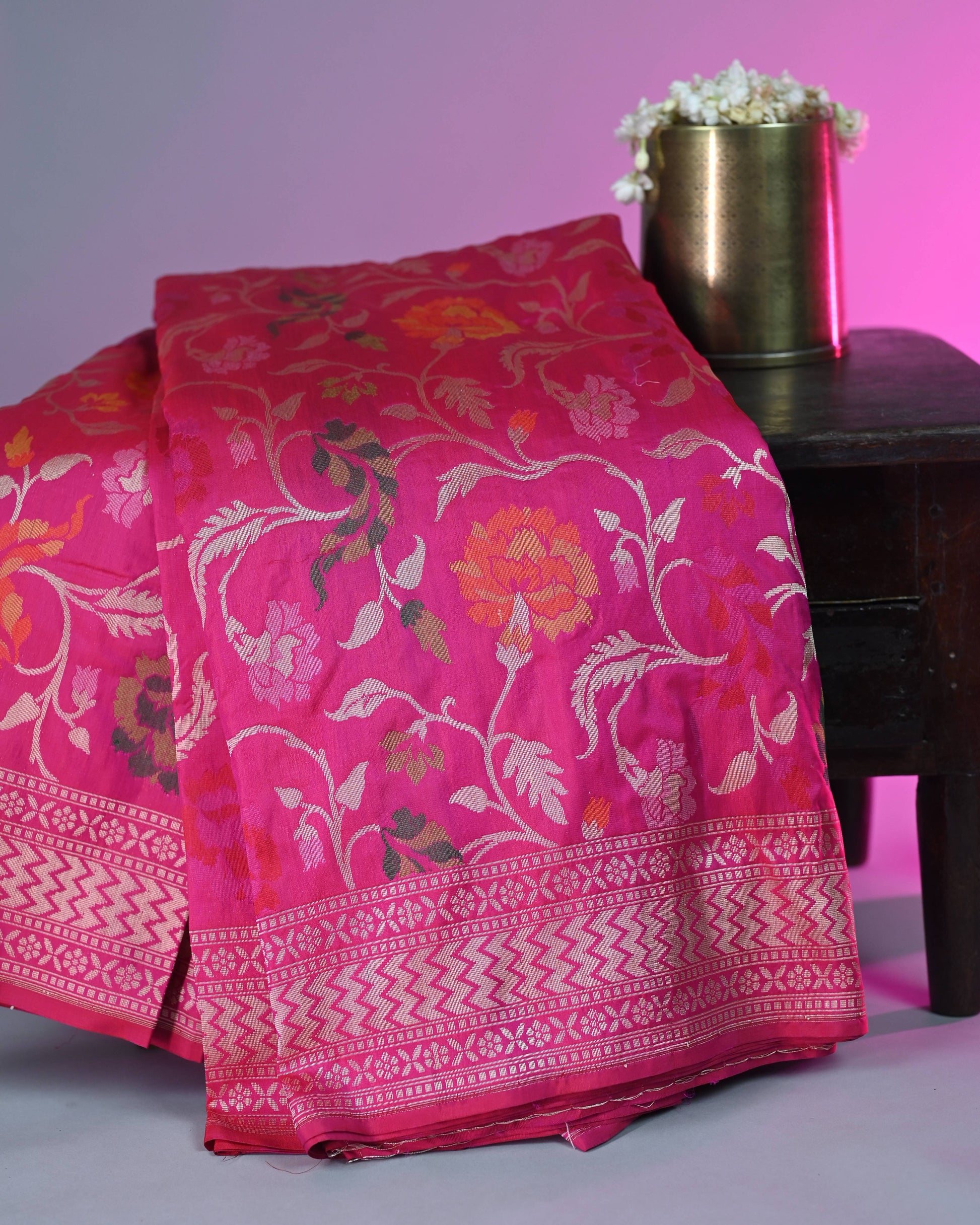 Rani Pink Katan Rangkat Zari Border Pallu Saree