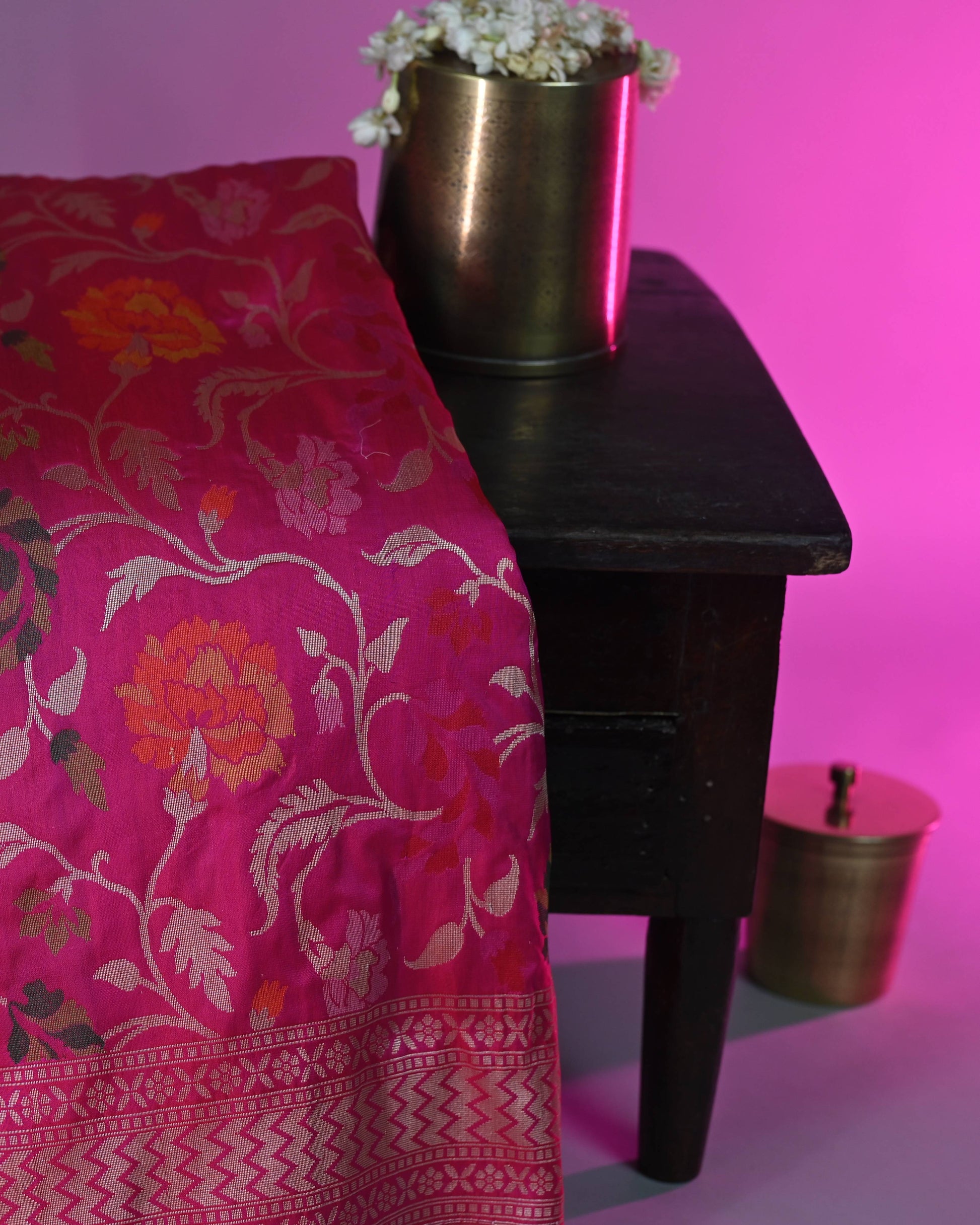 Rani Pink Katan Rangkat Zari Border Pallu Saree