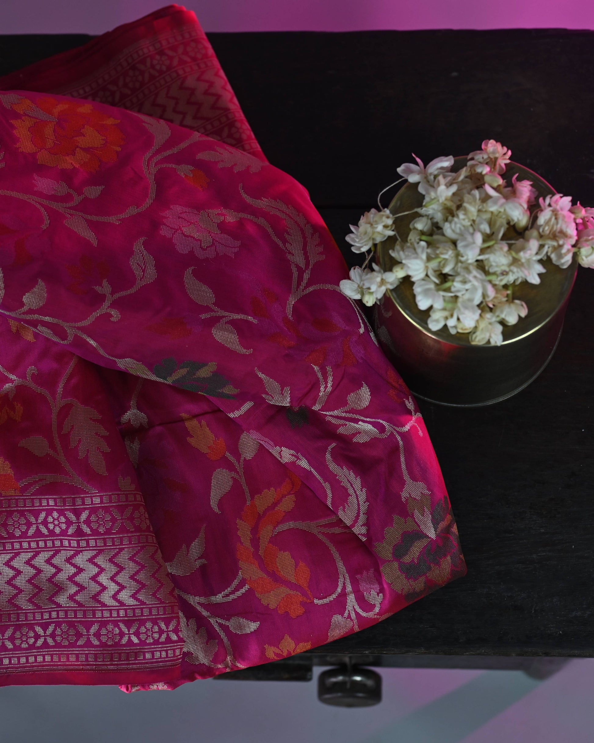 Rani Pink Katan Rangkat Zari Border Pallu Saree