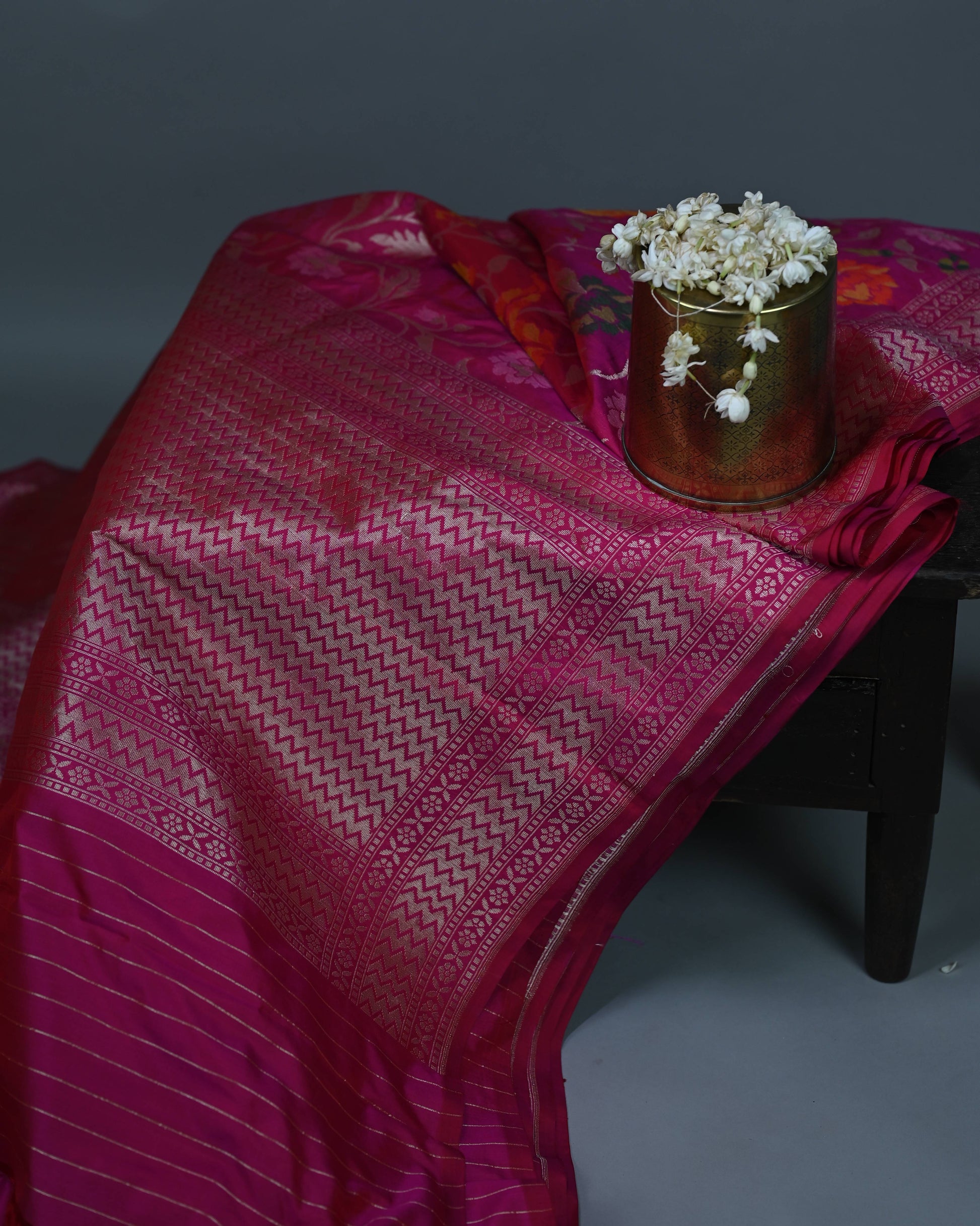 Rani Pink Katan Rangkat Zari Border Pallu Saree