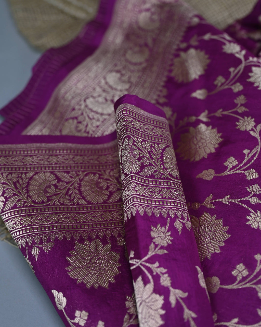 Lavender Katan Zari Jaal Banarasi Border Pallu Saree